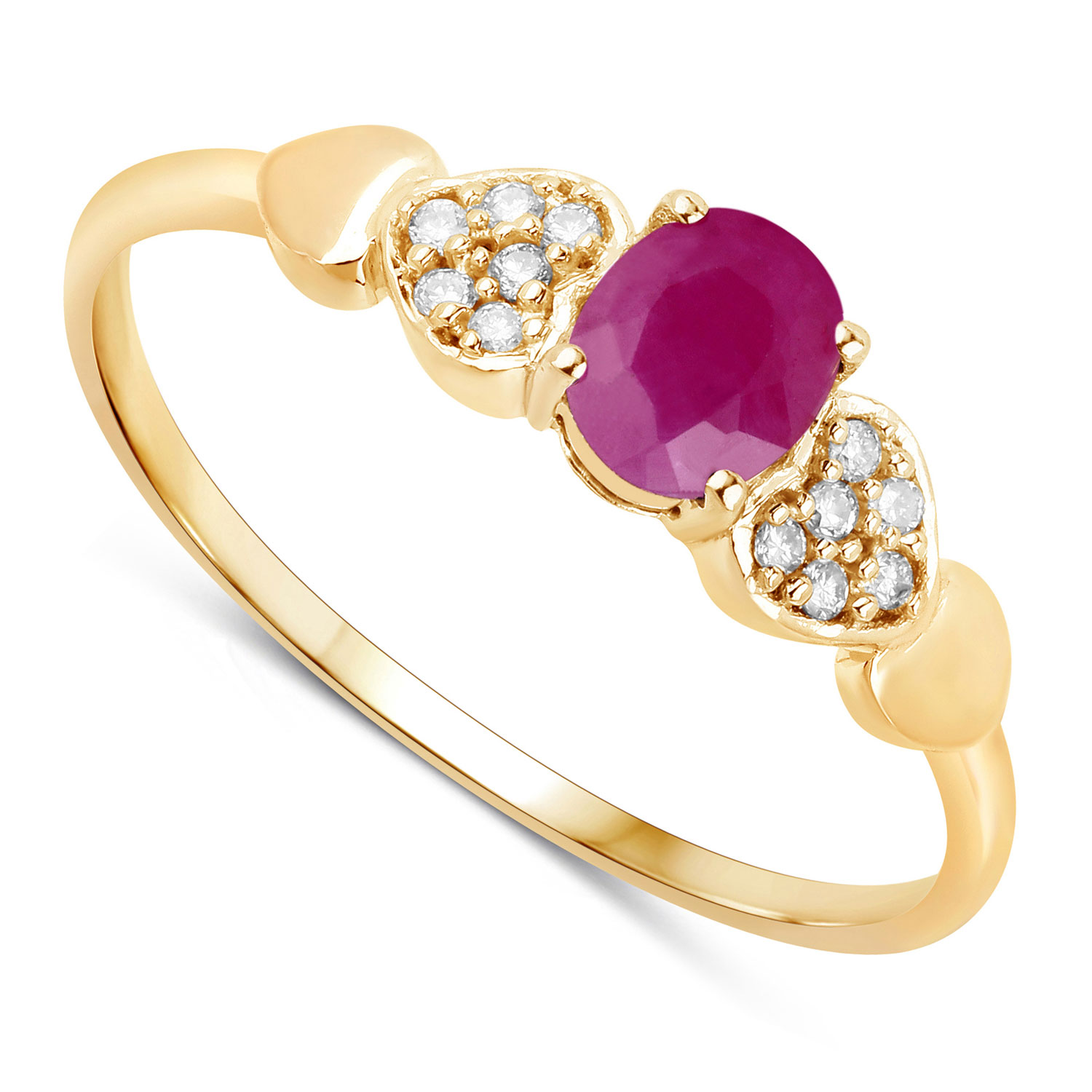 0.36 Carat Genuine Ruby and White Diamond 14K Yellow Gold Ring