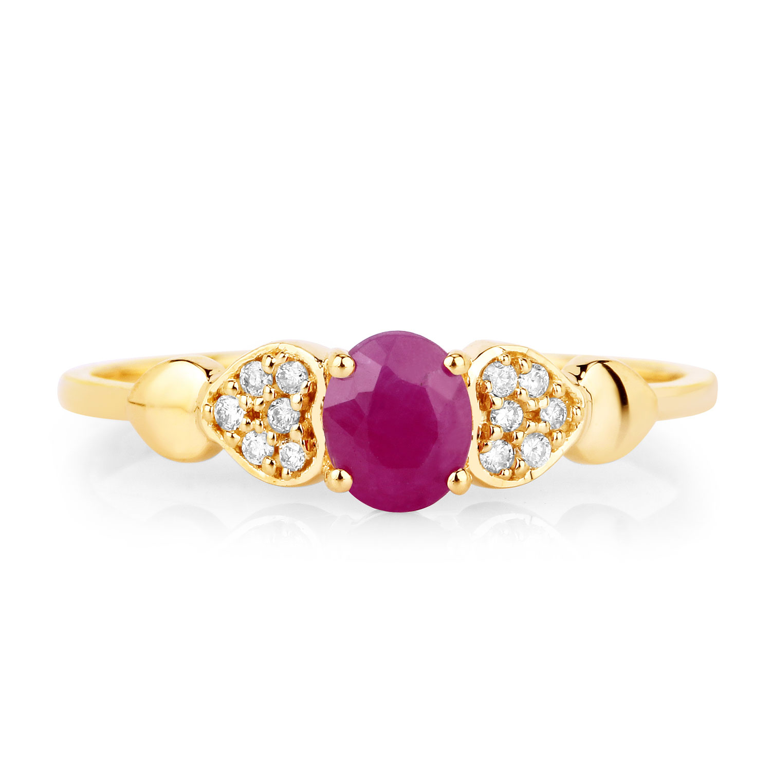0.36 Carat Genuine Ruby and White Diamond 14K Yellow Gold Ring