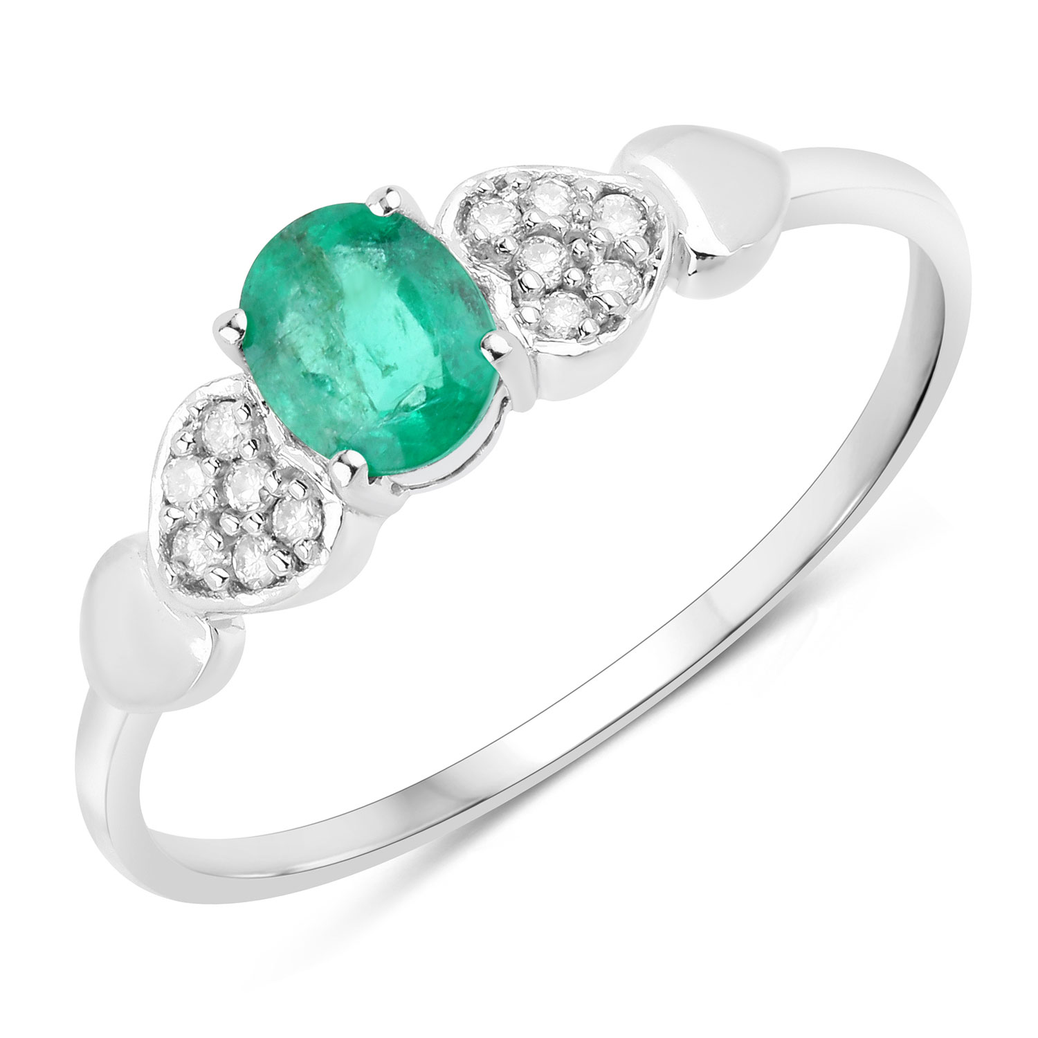 0.37 Carat Genuine Zambian Emerald and White Diamond 14K White Gold Ring