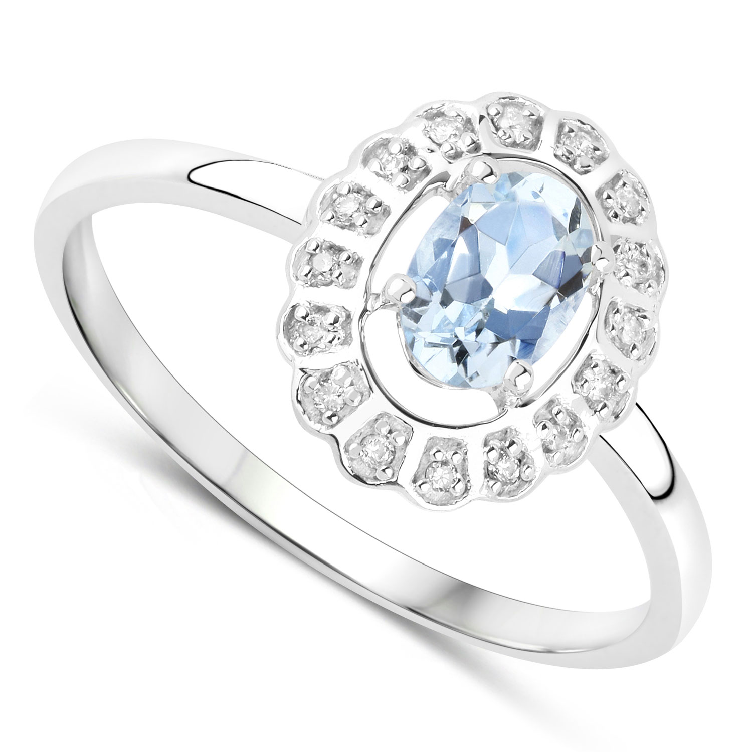 0.44 Carat Genuine Aquamarine and White Diamond 14K White Gold Ring