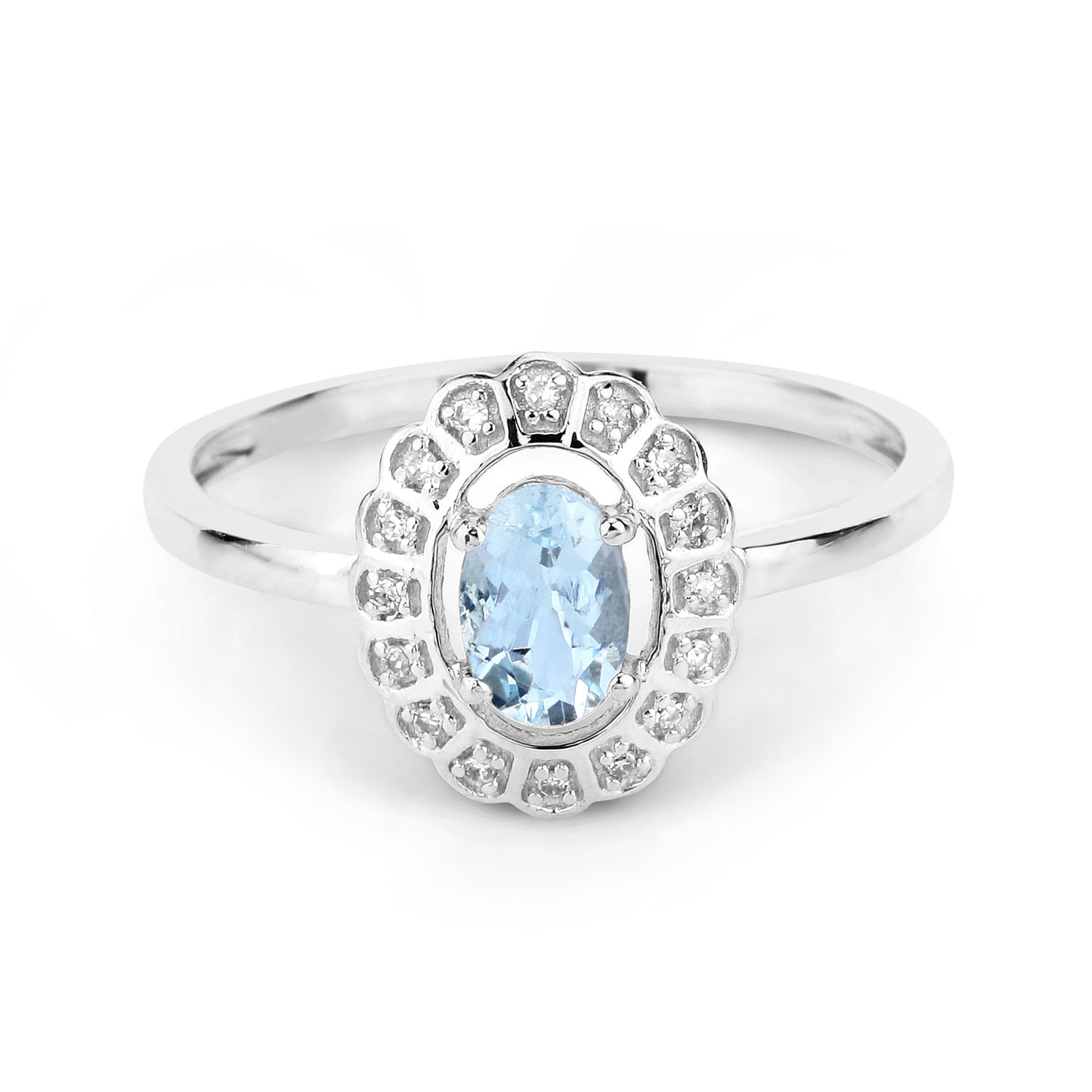 0.44 Carat Genuine Aquamarine and White Diamond 14K White Gold Ring