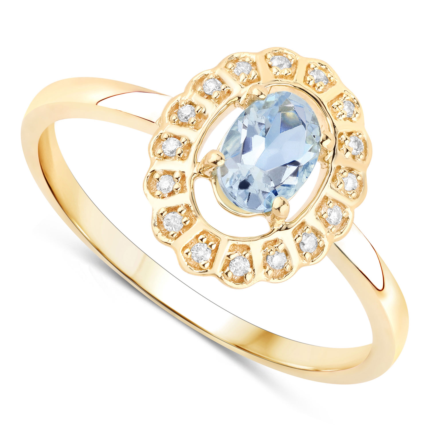 0.44 Carat Genuine Aquamarine and White Diamond 14K Yellow Gold Ring