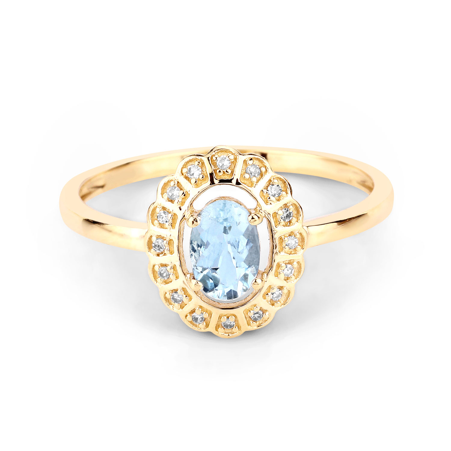 0.44 Carat Genuine Aquamarine and White Diamond 14K Yellow Gold Ring