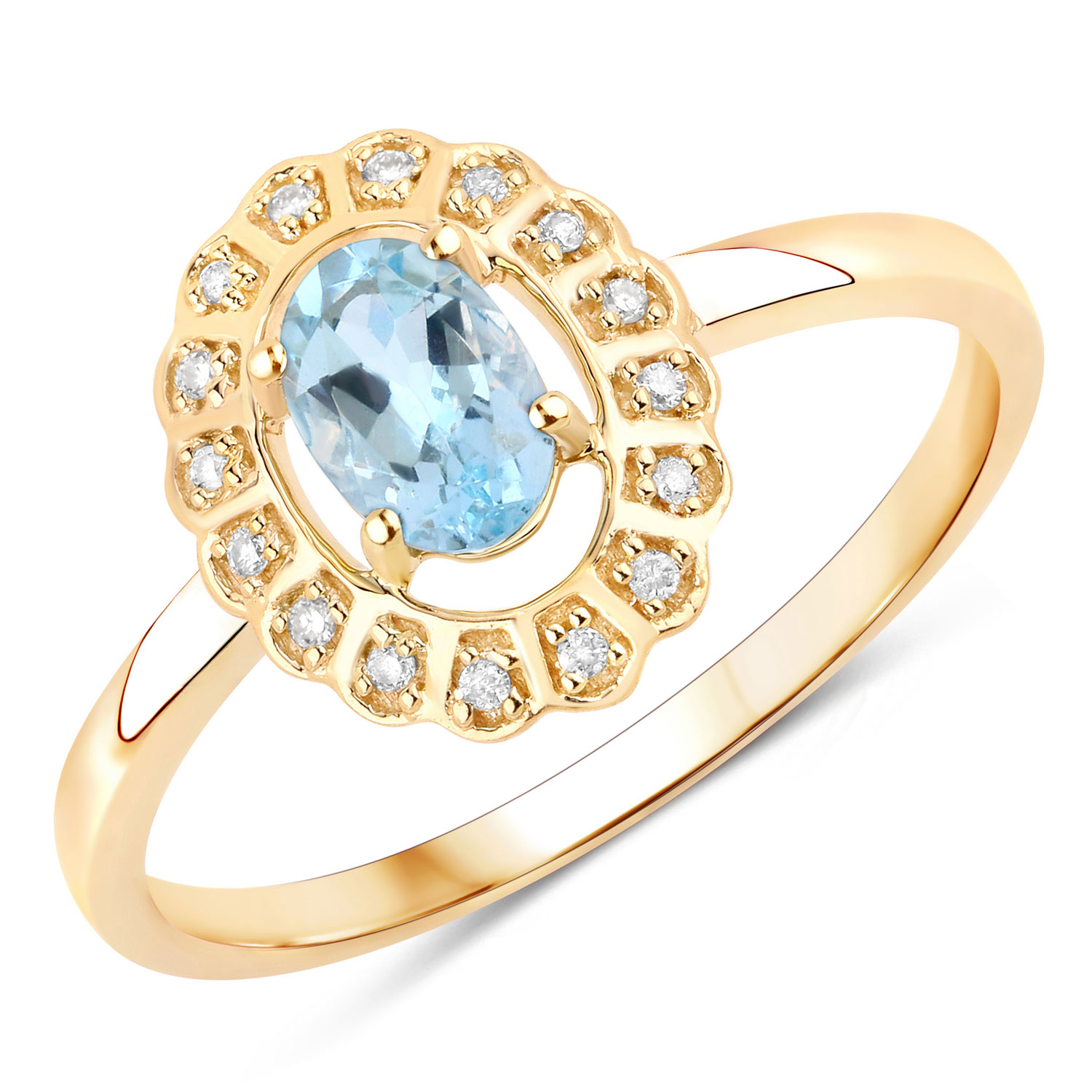0.44 Carat Genuine Aquamarine and White Diamond 14K Yellow Gold Ring