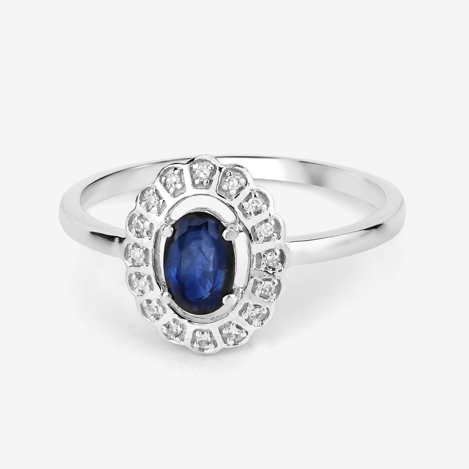 0.52 Carat Genuine Blue Sapphire and White Diamond 14K White Gold Ring