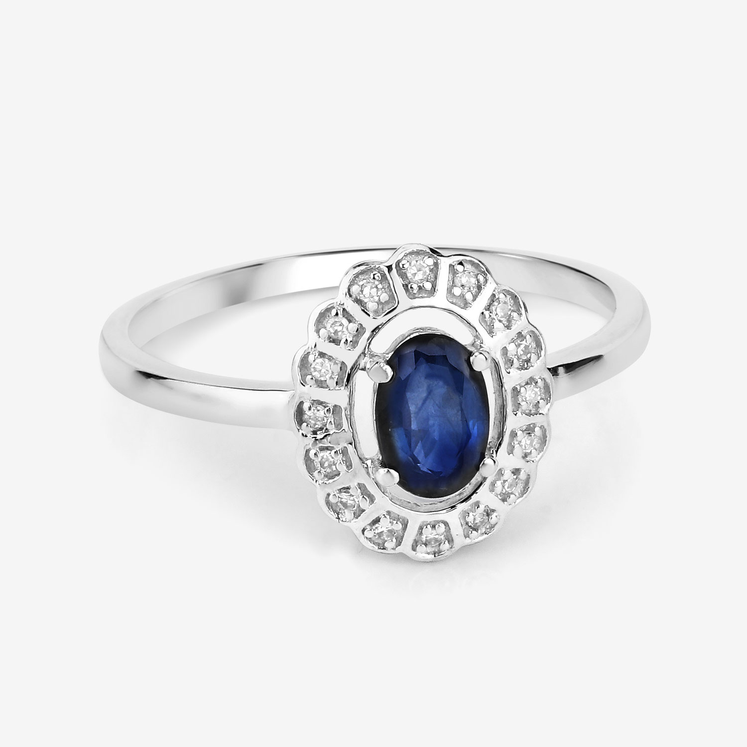 0.52 Carat Genuine Blue Sapphire and White Diamond 14K White Gold Ring