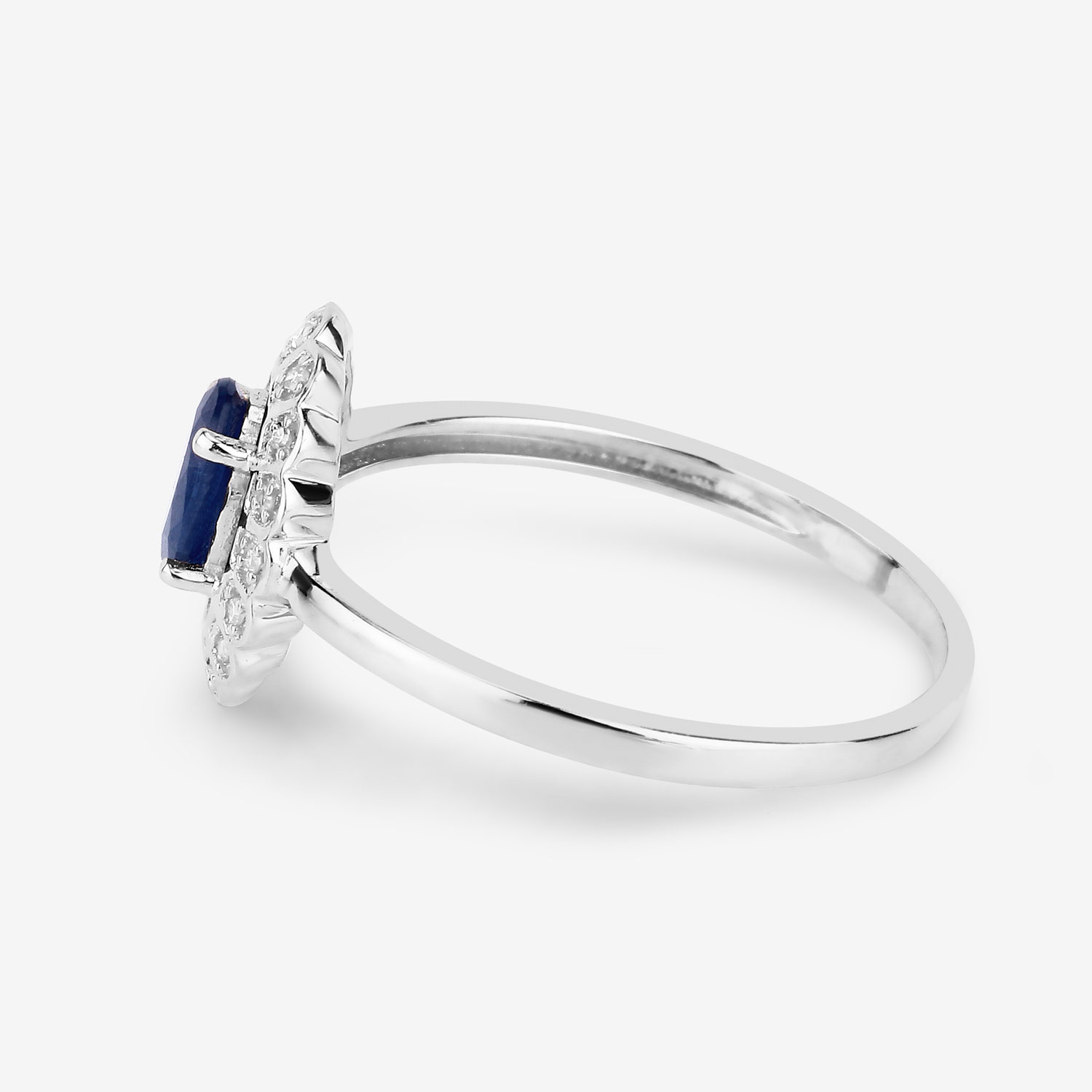 0.52 Carat Genuine Blue Sapphire and White Diamond 14K White Gold Ring