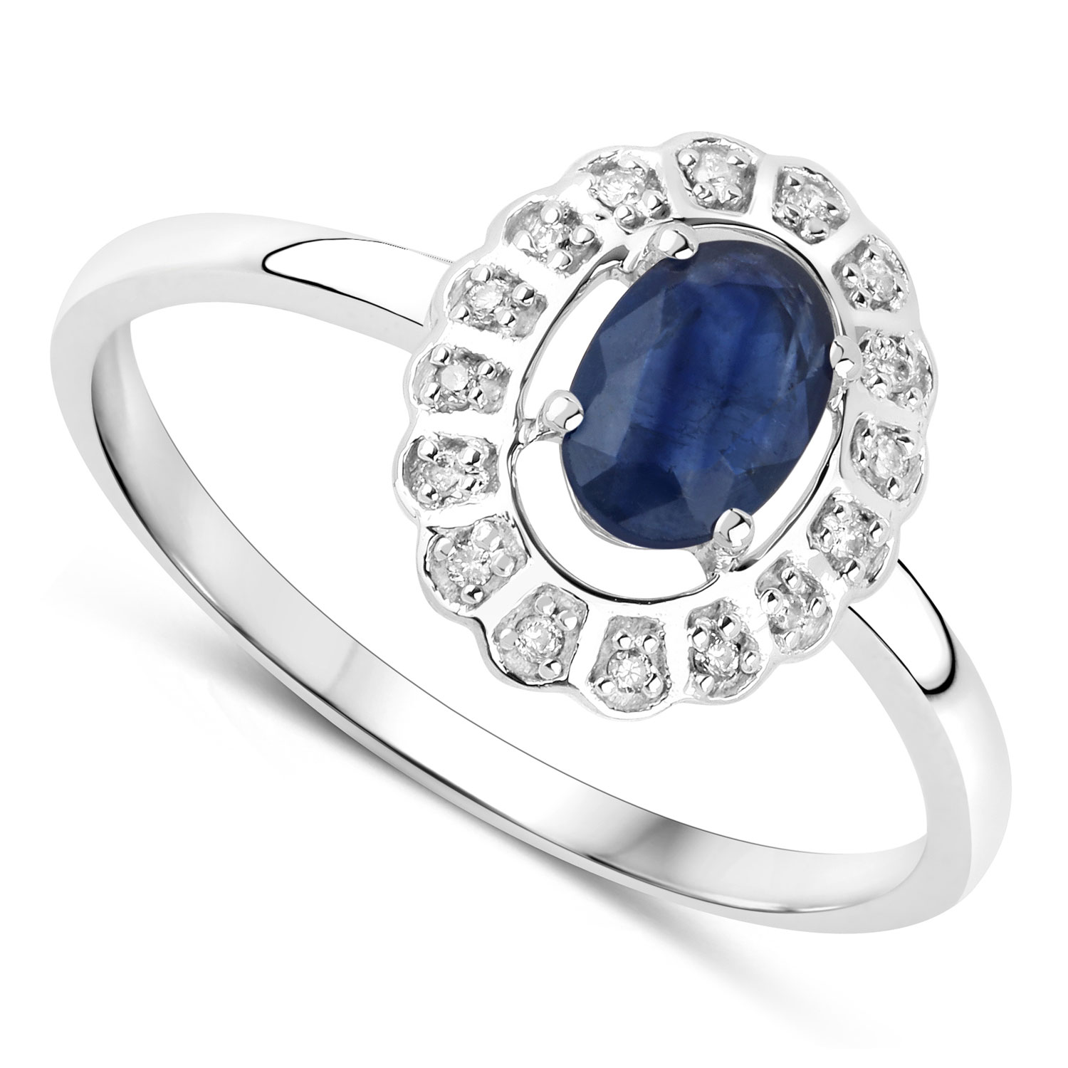 0.52 Carat Genuine Blue Sapphire and White Diamond 14K White Gold Ring