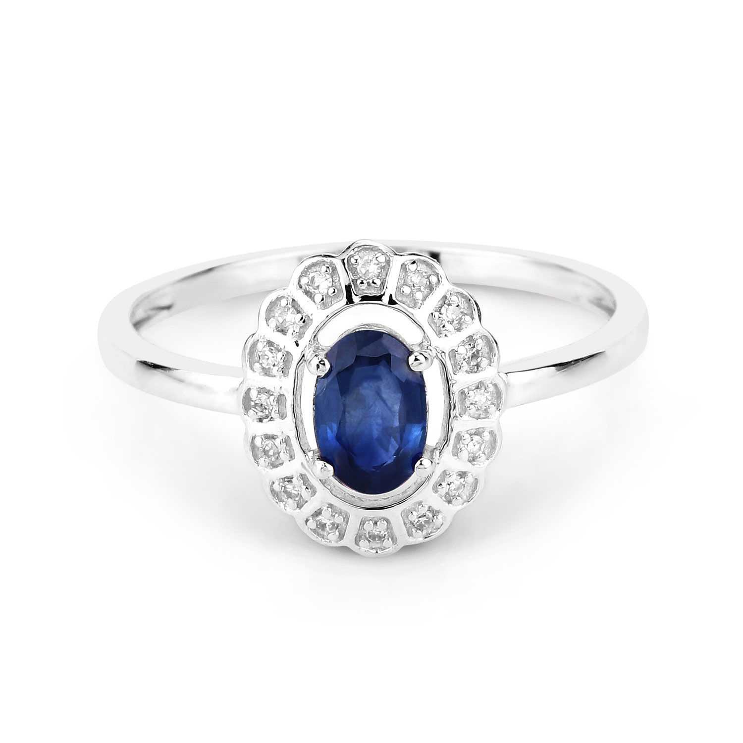0.52 Carat Genuine Blue Sapphire and White Diamond 14K White Gold Ring