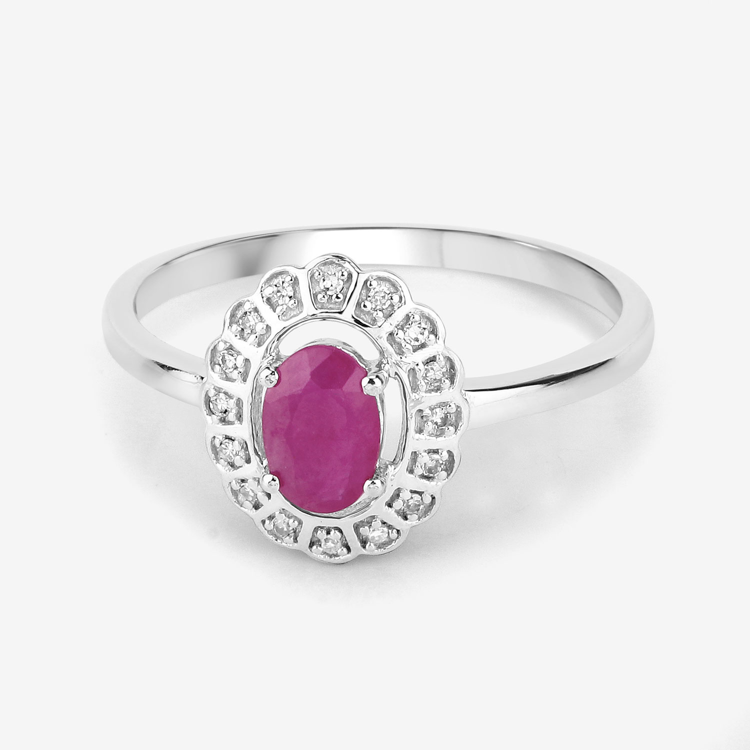 0.56 Carat Genuine Ruby and White Diamond 14K White Gold Ring