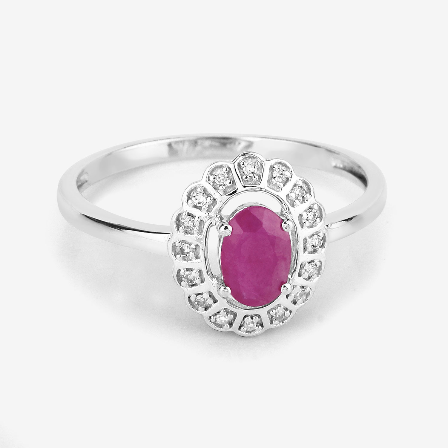 0.56 Carat Genuine Ruby and White Diamond 14K White Gold Ring