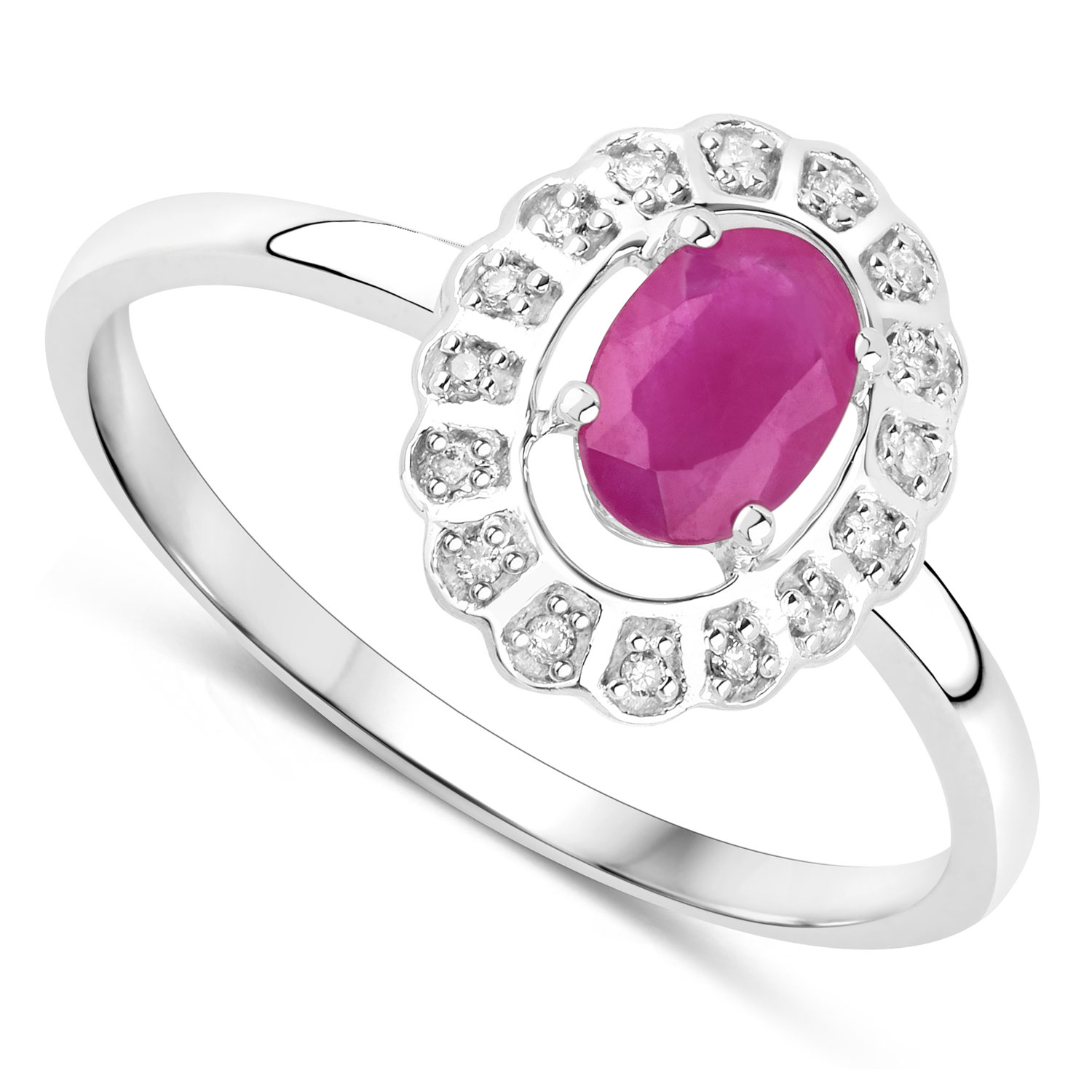 0.56 Carat Genuine Ruby and White Diamond 14K White Gold Ring