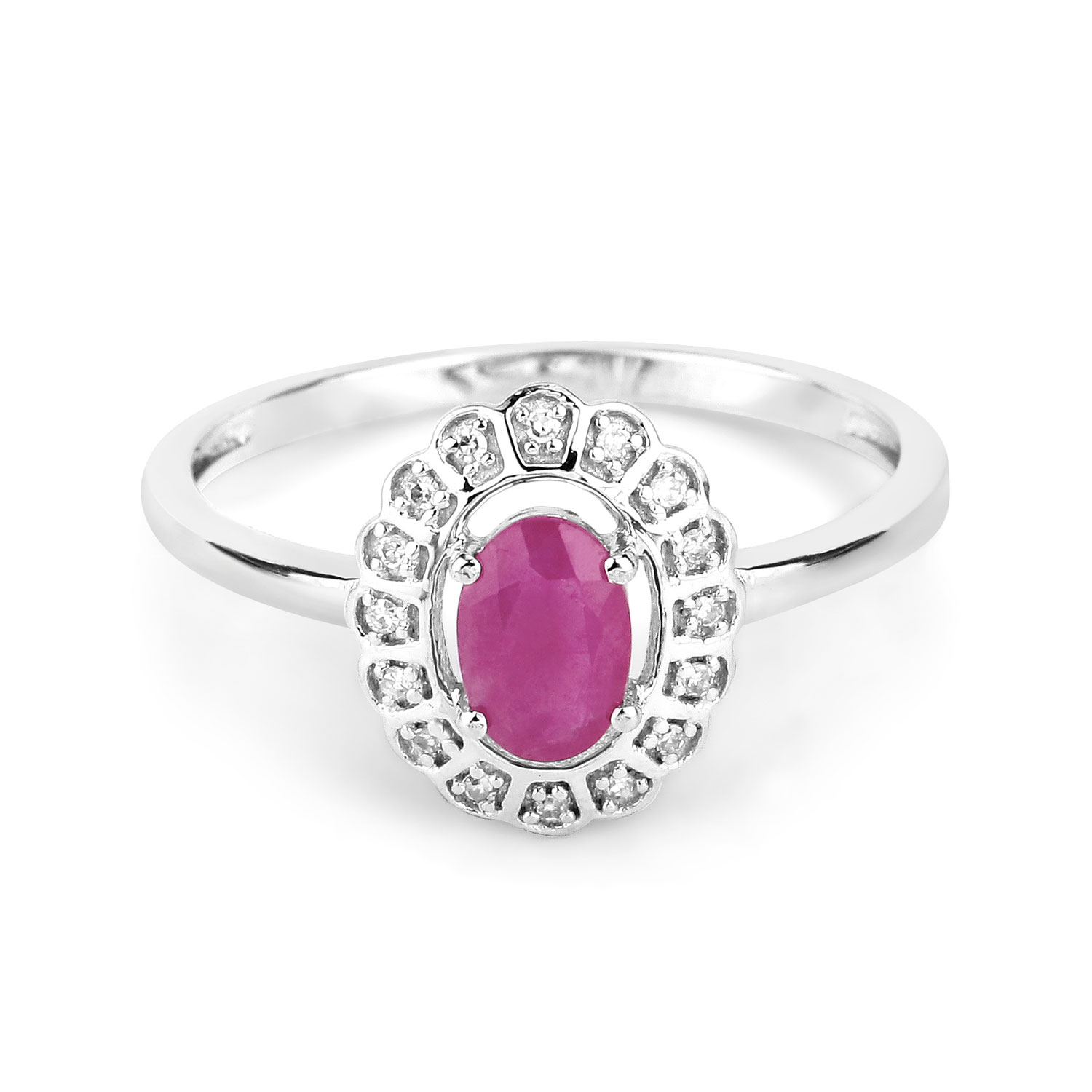 0.56 Carat Genuine Ruby and White Diamond 14K White Gold Ring