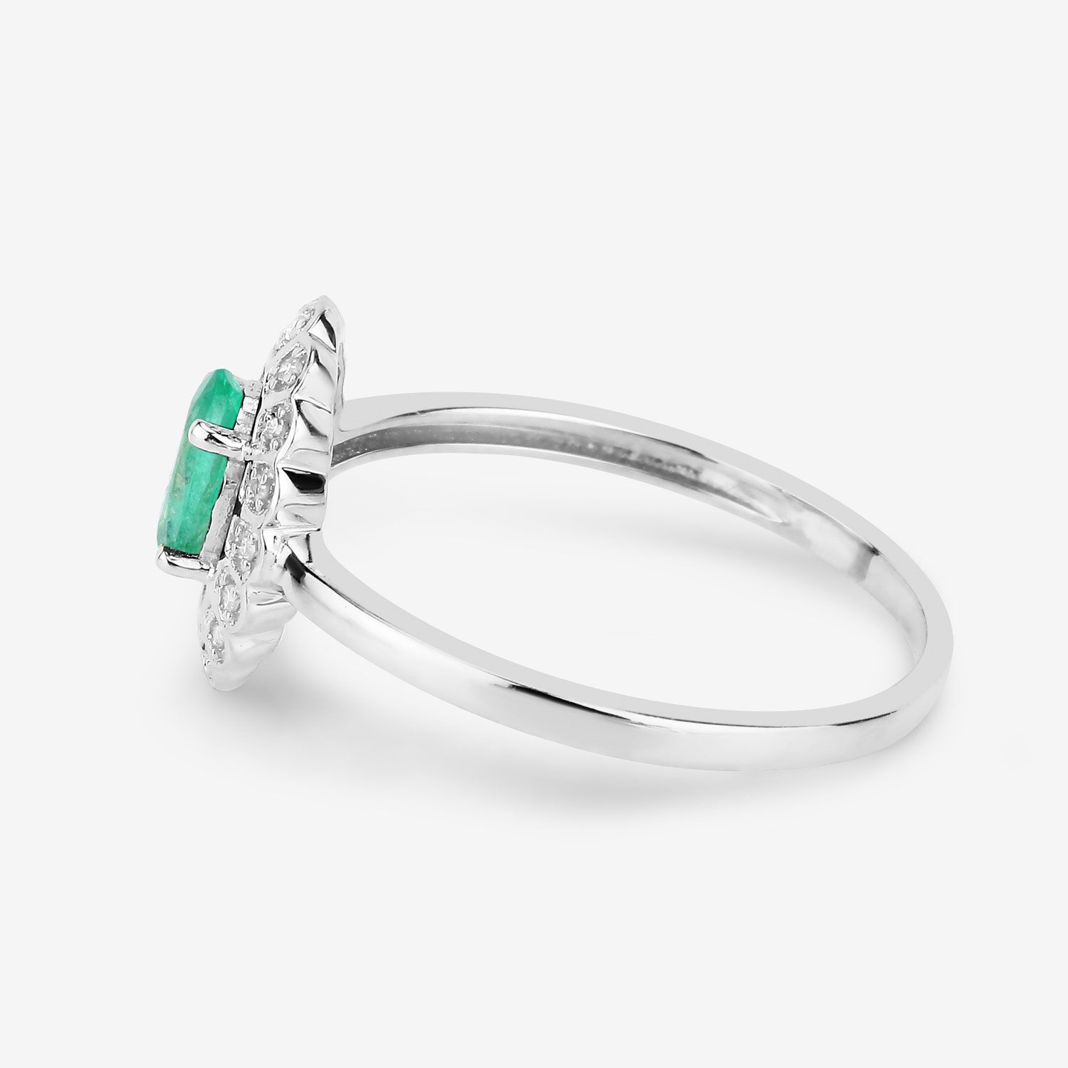 0.48 Carat Genuine Zambian Emerald and White Diamond 14K White Gold Ring