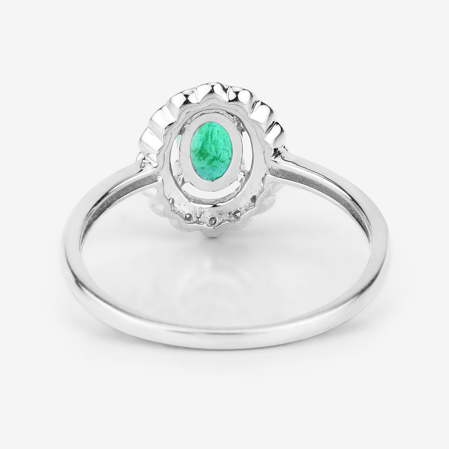 0.48 Carat Genuine Zambian Emerald and White Diamond 14K White Gold Ring