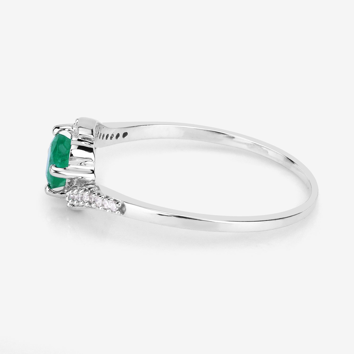 0.49 Carat Genuine Zambian Emerald and White Diamond 14K White Gold Ring