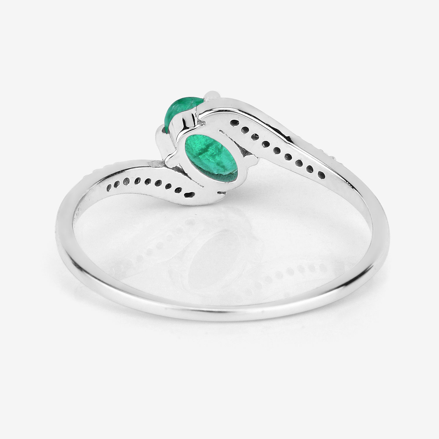 0.49 Carat Genuine Zambian Emerald and White Diamond 14K White Gold Ring