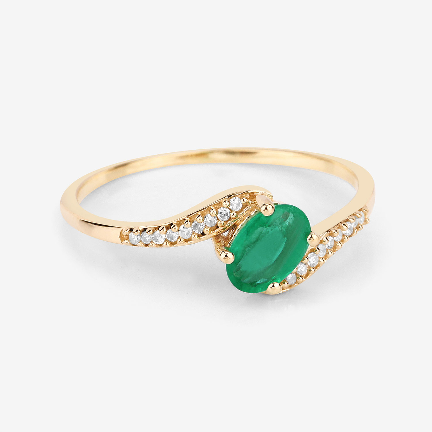 0.49 Carat Genuine Zambian Emerald and White Diamond 14K Yellow Gold Ring
