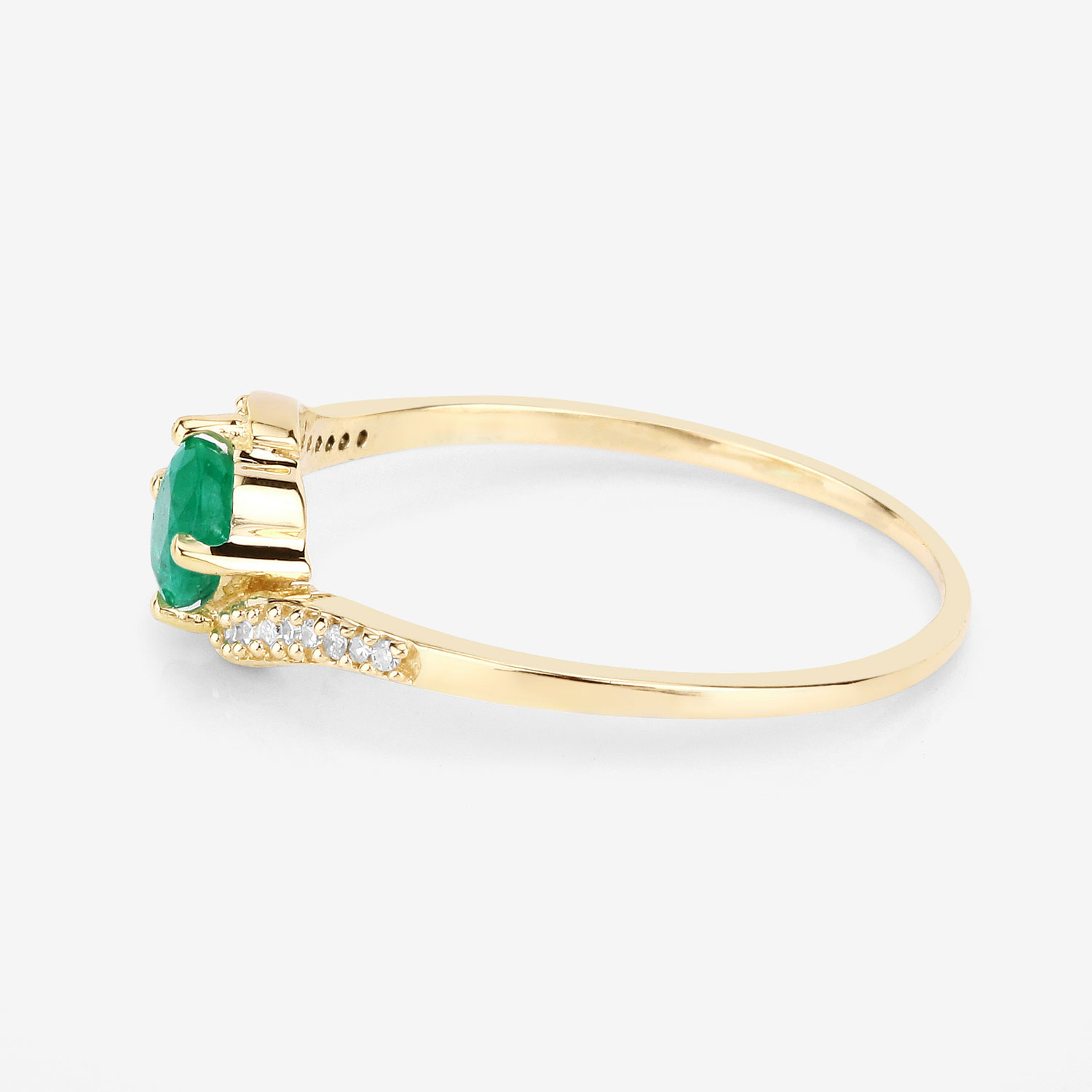 0.49 Carat Genuine Zambian Emerald and White Diamond 14K Yellow Gold Ring