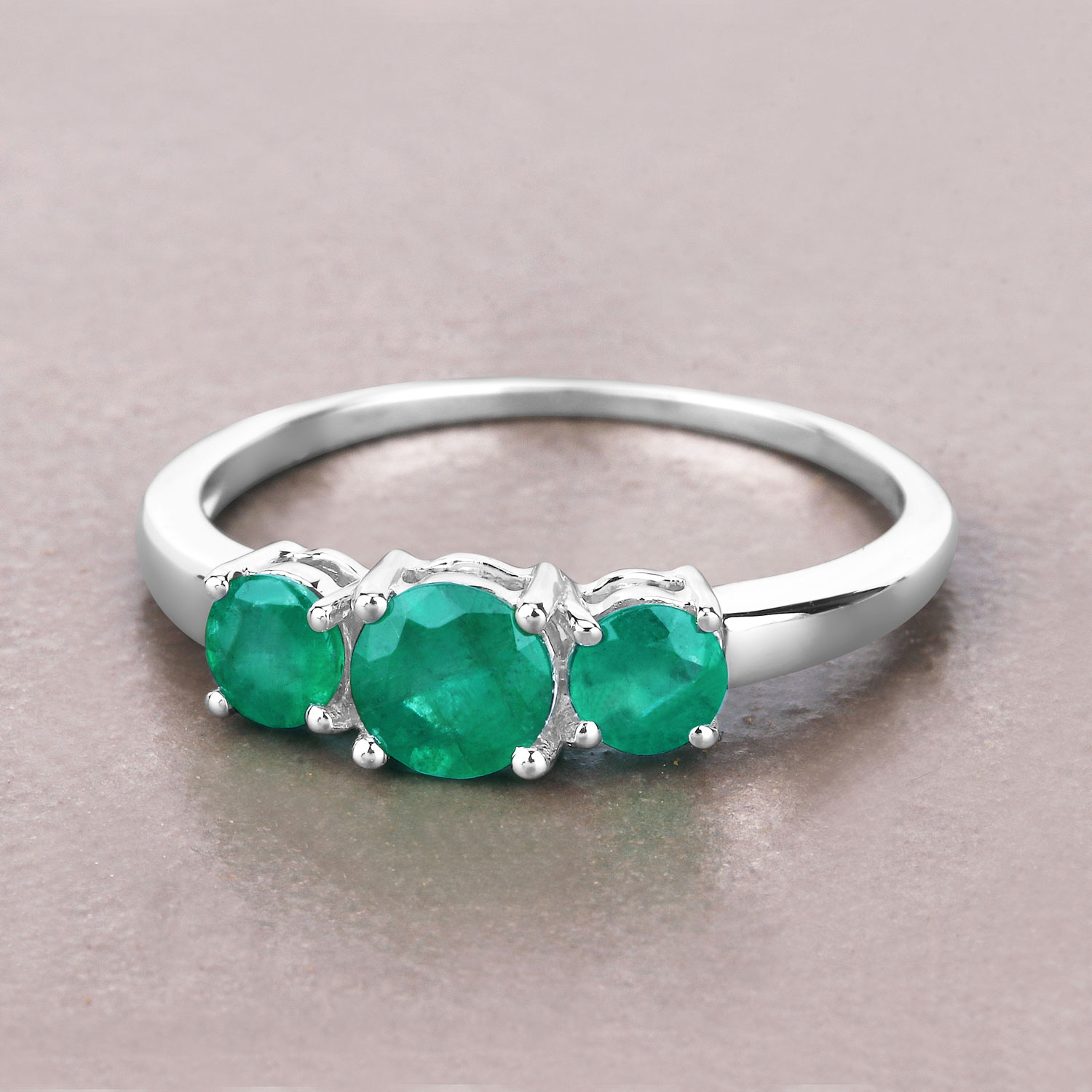 0.88 Carat Genuine Zambian Emerald 14K White Gold Ring