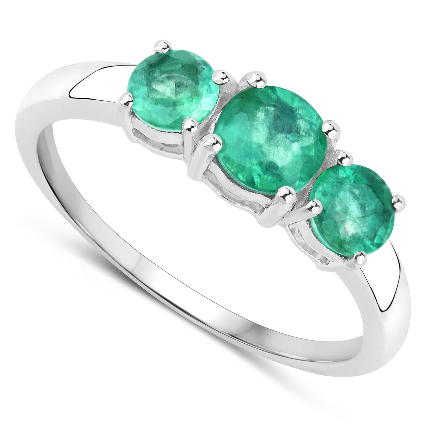 0.88 Carat Genuine Zambian Emerald 14K White Gold Ring