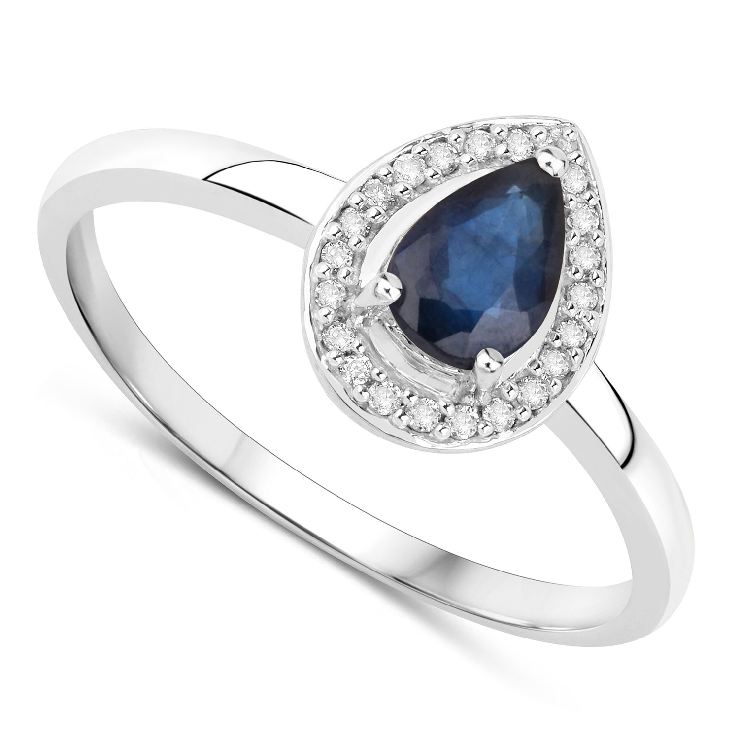 0.48 Carat Genuine Blue Sapphire and White Diamond 14K White Gold Ring