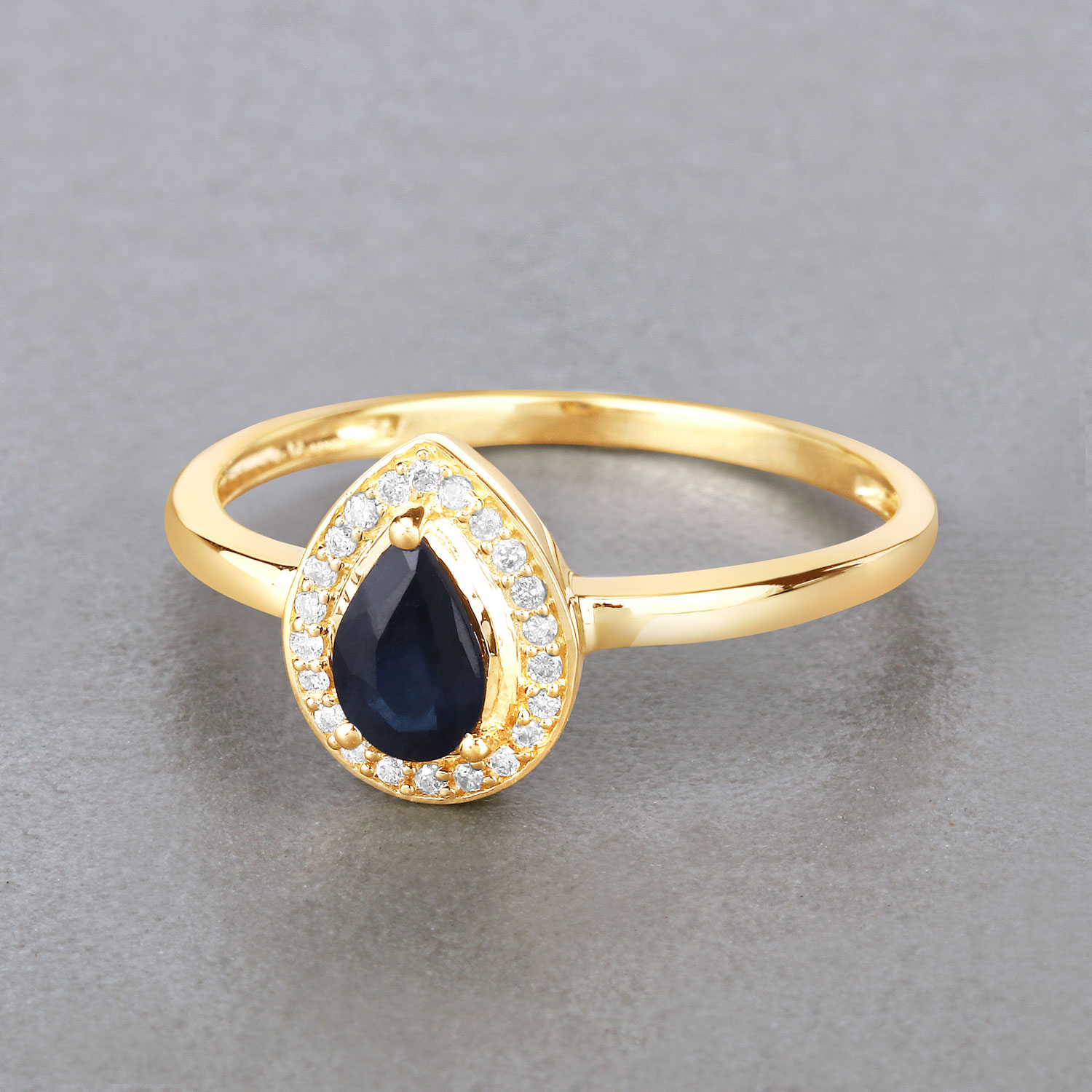 0.48 Carat Genuine Blue Sapphire and White Diamond 14K Yellow Gold Ring
