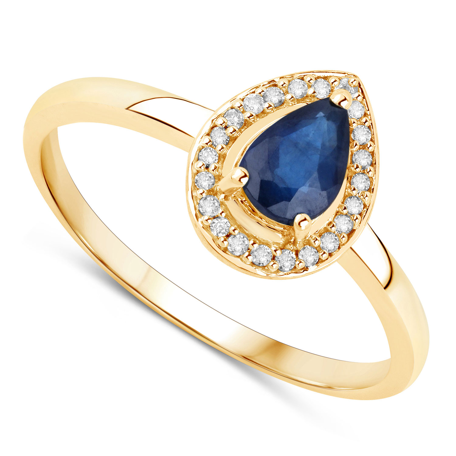0.48 Carat Genuine Blue Sapphire and White Diamond 14K Yellow Gold Ring