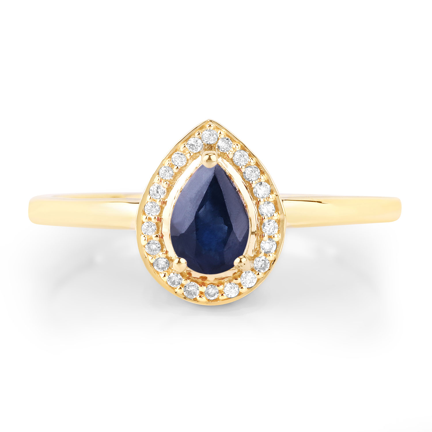 0.48 Carat Genuine Blue Sapphire and White Diamond 14K Yellow Gold Ring