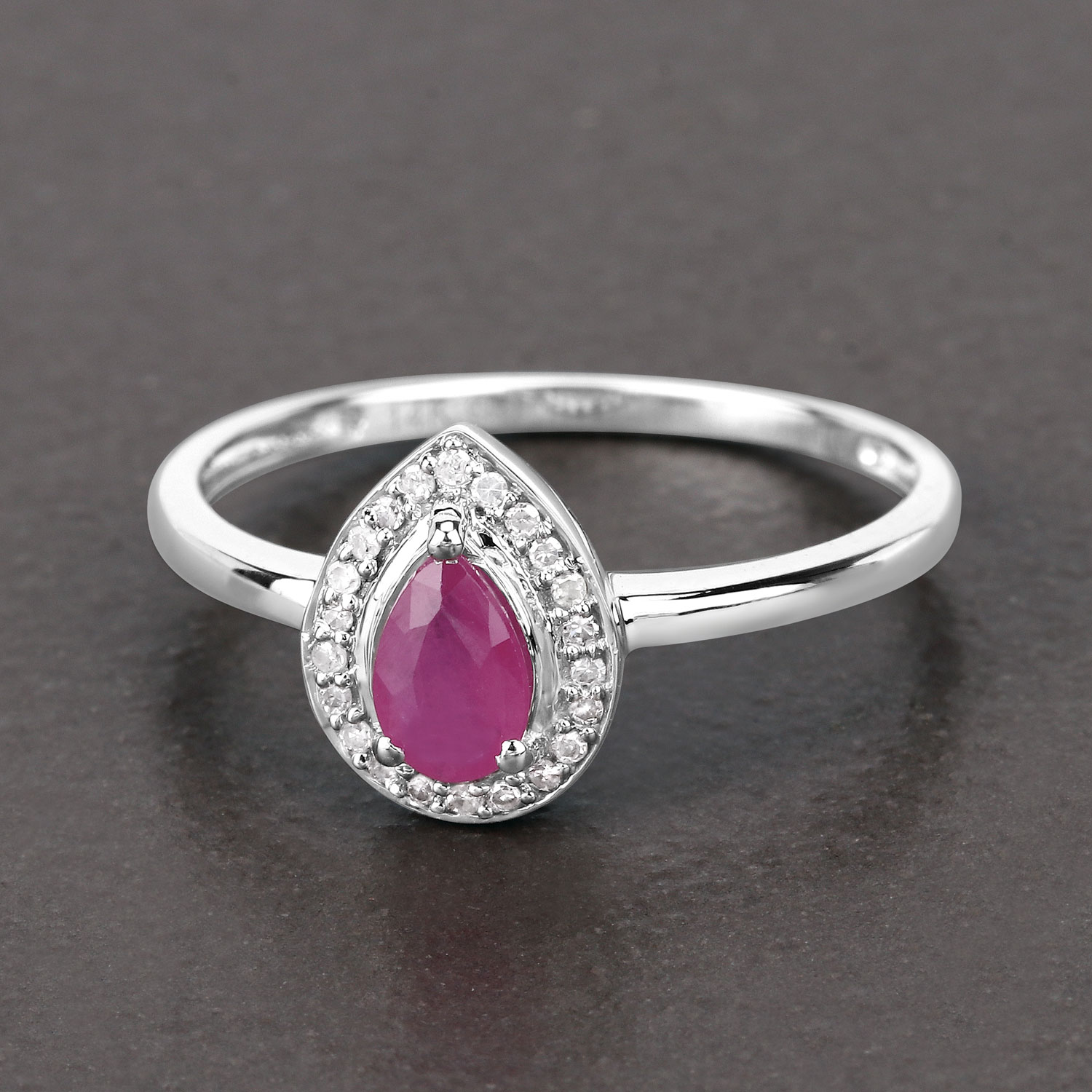0.46 Carat Genuine Ruby and White Diamond 14K White Gold Ring
