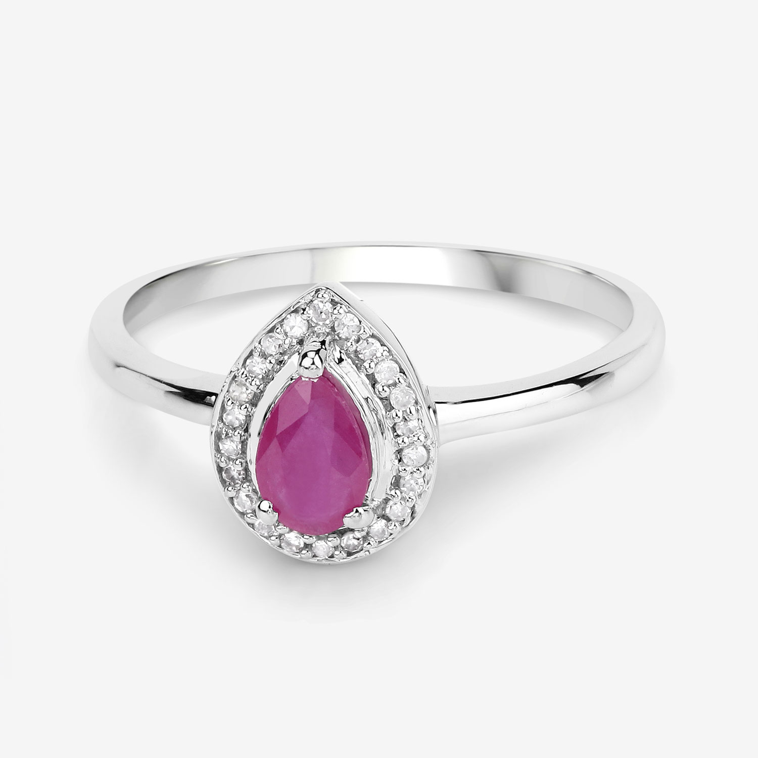 0.46 Carat Genuine Ruby and White Diamond 14K White Gold Ring