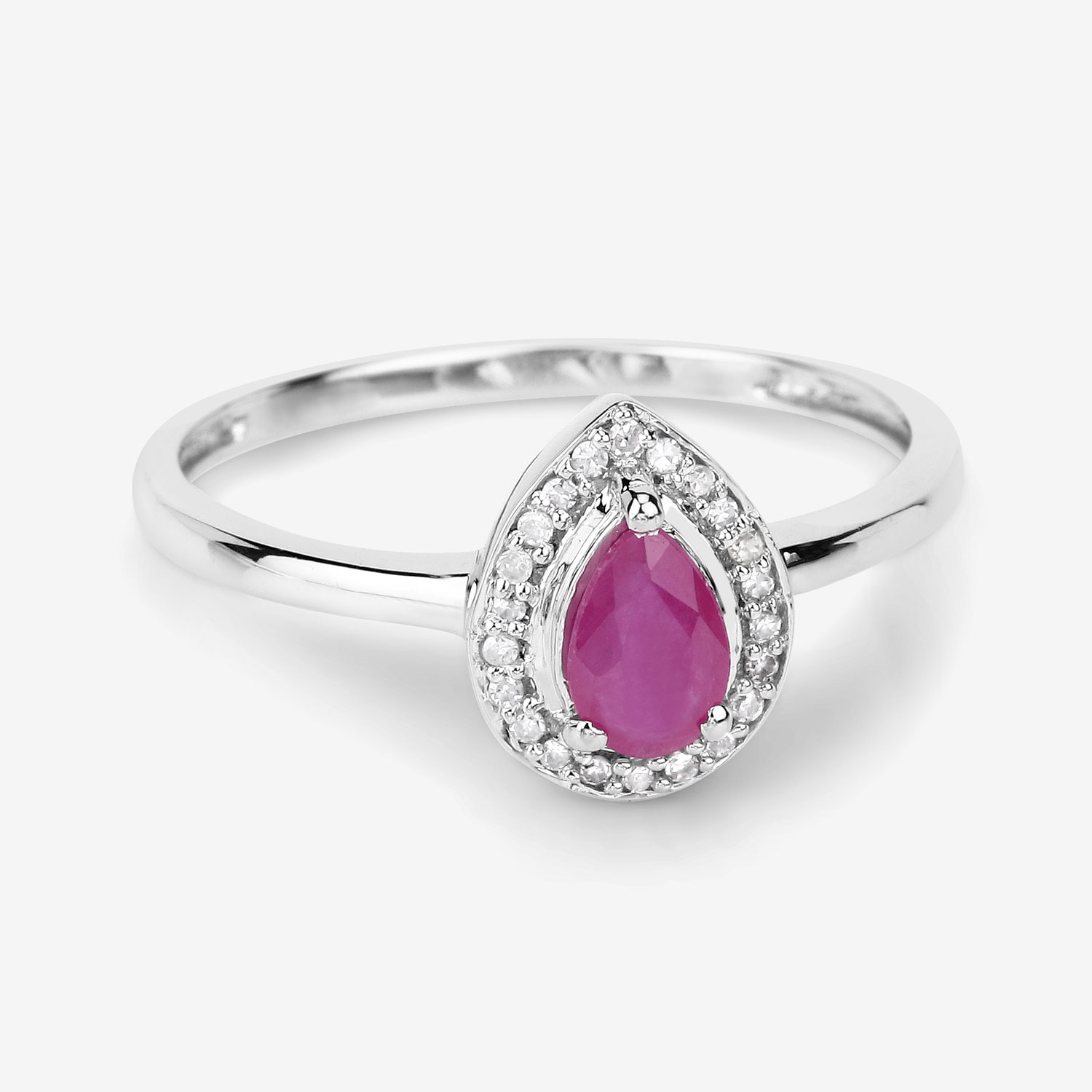 0.46 Carat Genuine Ruby and White Diamond 14K White Gold Ring