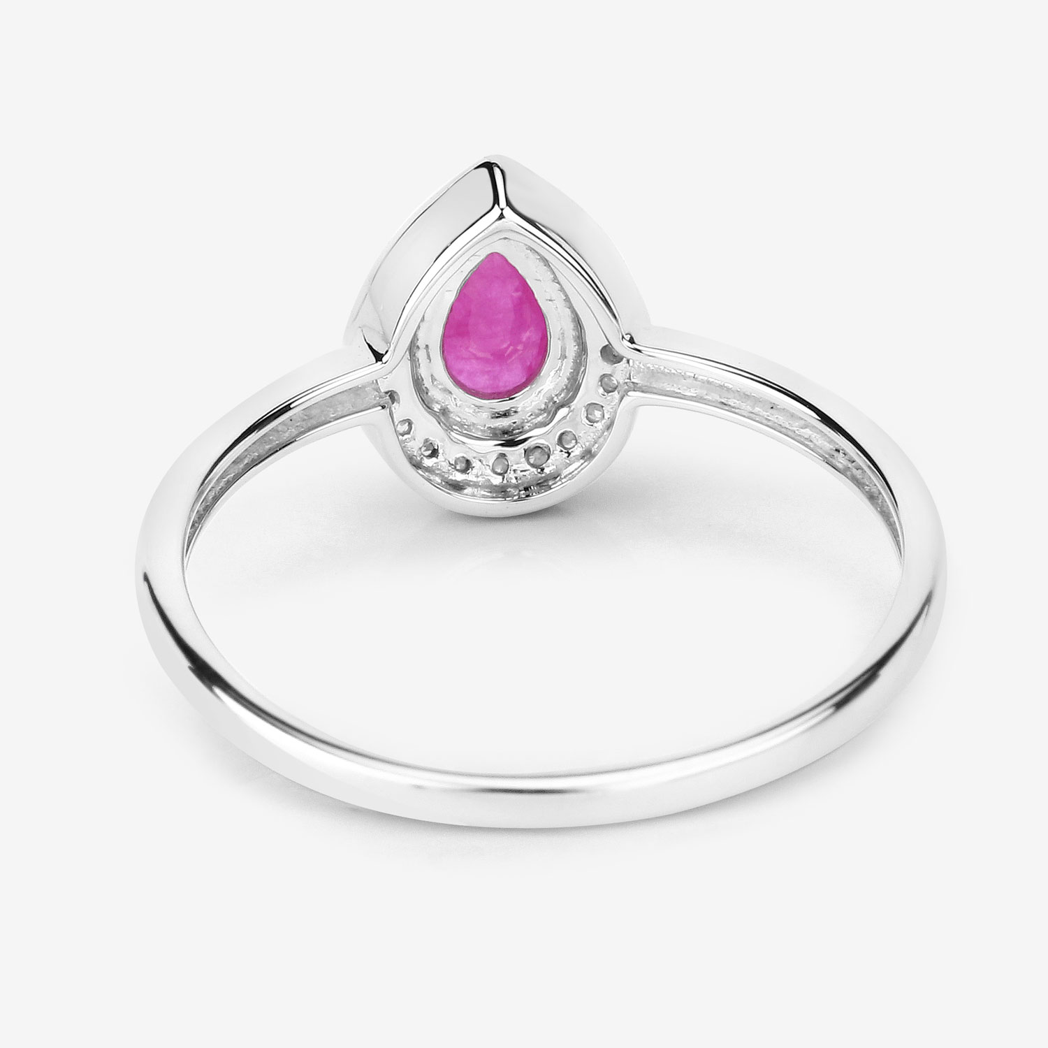 0.46 Carat Genuine Ruby and White Diamond 14K White Gold Ring