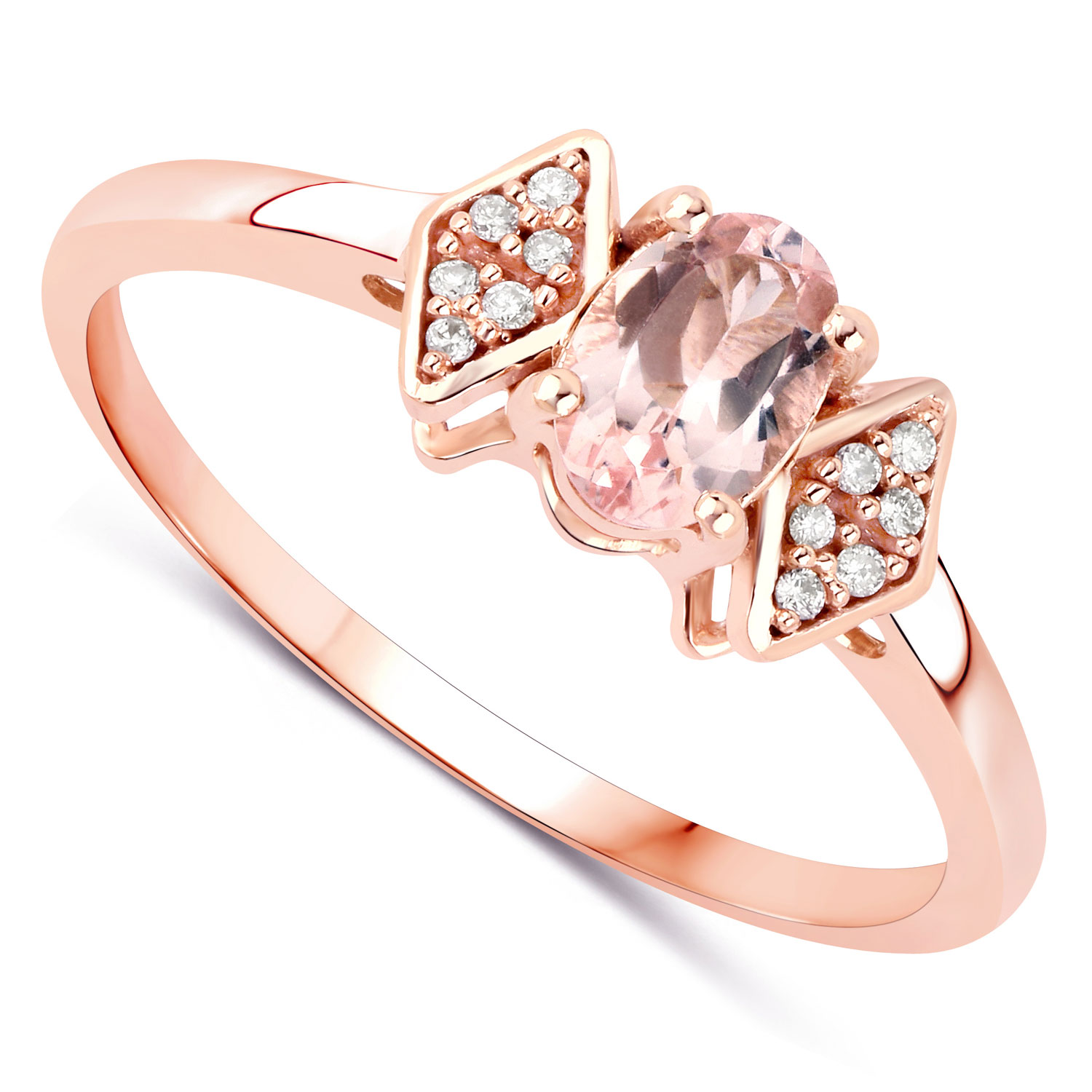 0.46 Carat Genuine Morganite and White Diamond 14K Rose Gold Ring