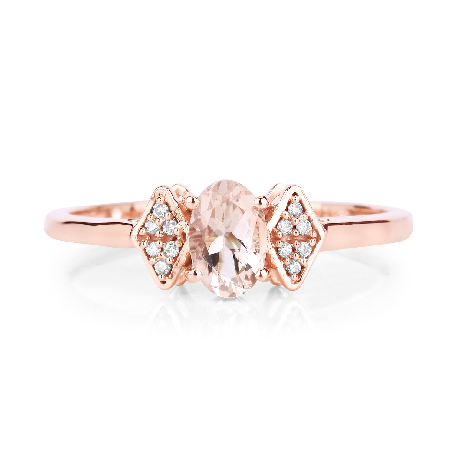0.46 Carat Genuine Morganite and White Diamond 14K Rose Gold Ring