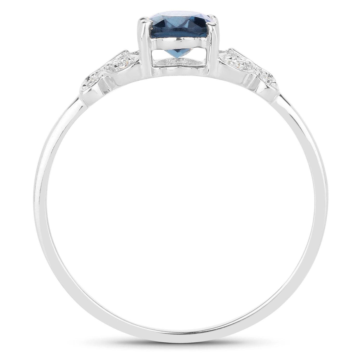 0.93 Carat Genuine London Blue Topaz and White Diamond 14K White Gold Ring