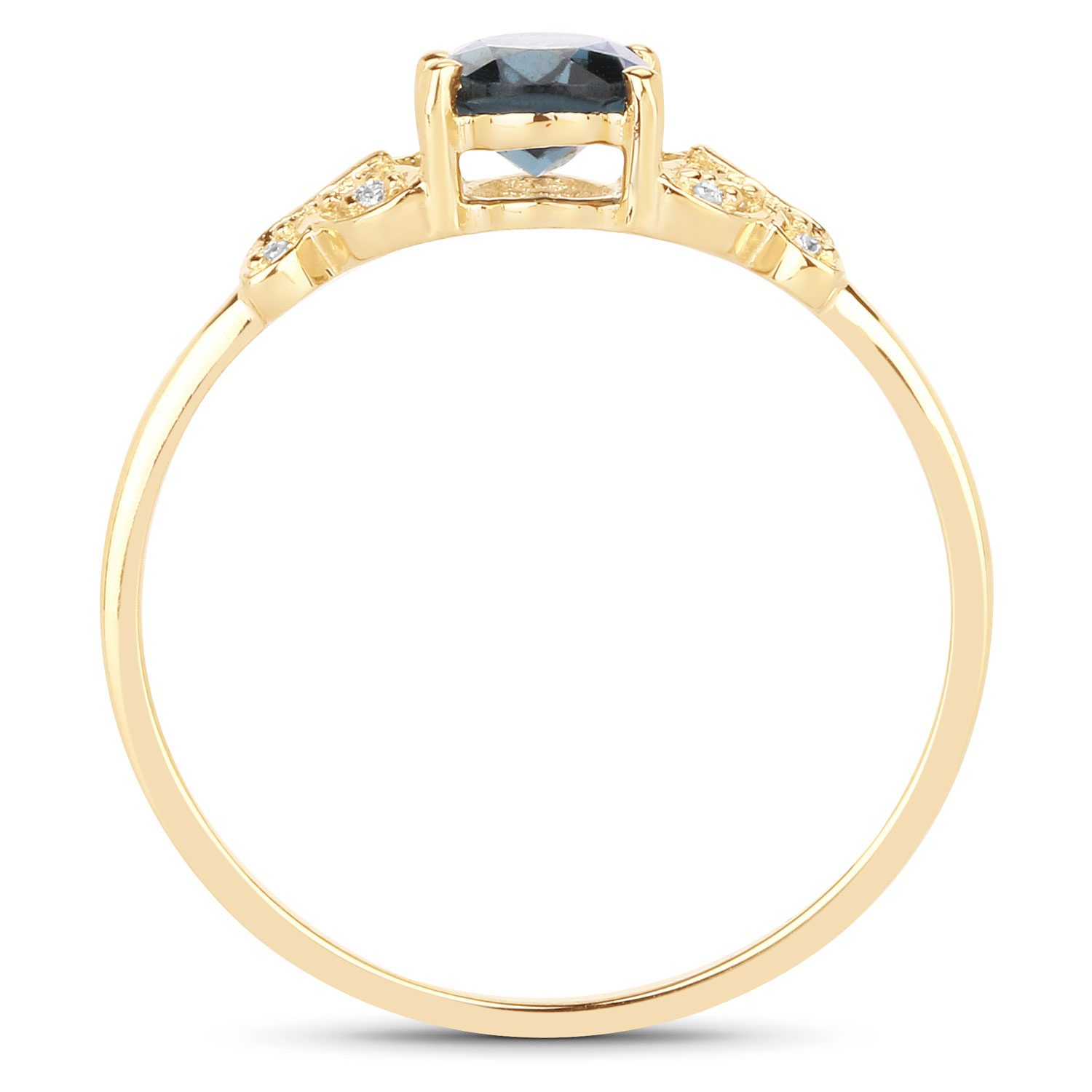 0.93 Carat Genuine London Blue Topaz and White Diamond 14K Yellow Gold Ring