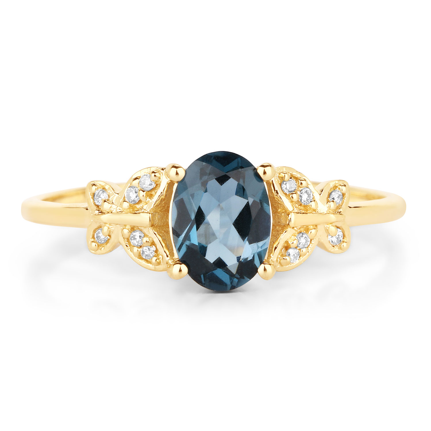 0.93 Carat Genuine London Blue Topaz and White Diamond 14K Yellow Gold Ring