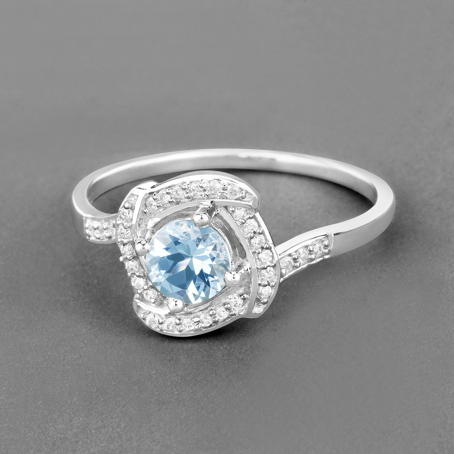 0.46 Carat Genuine Aquamarine and White Diamond 14K White Gold Ring