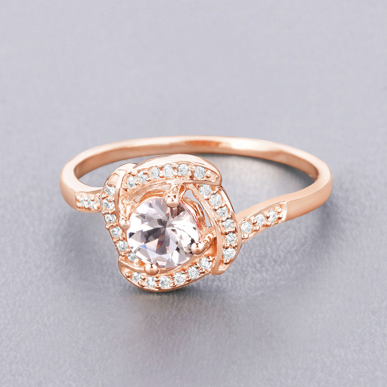 0.49 Carat Genuine Morganite and White Diamond 14K Rose Gold Ring