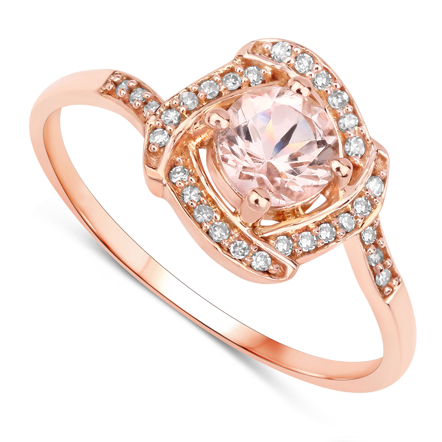 0.49 Carat Genuine Morganite and White Diamond 14K Rose Gold Ring