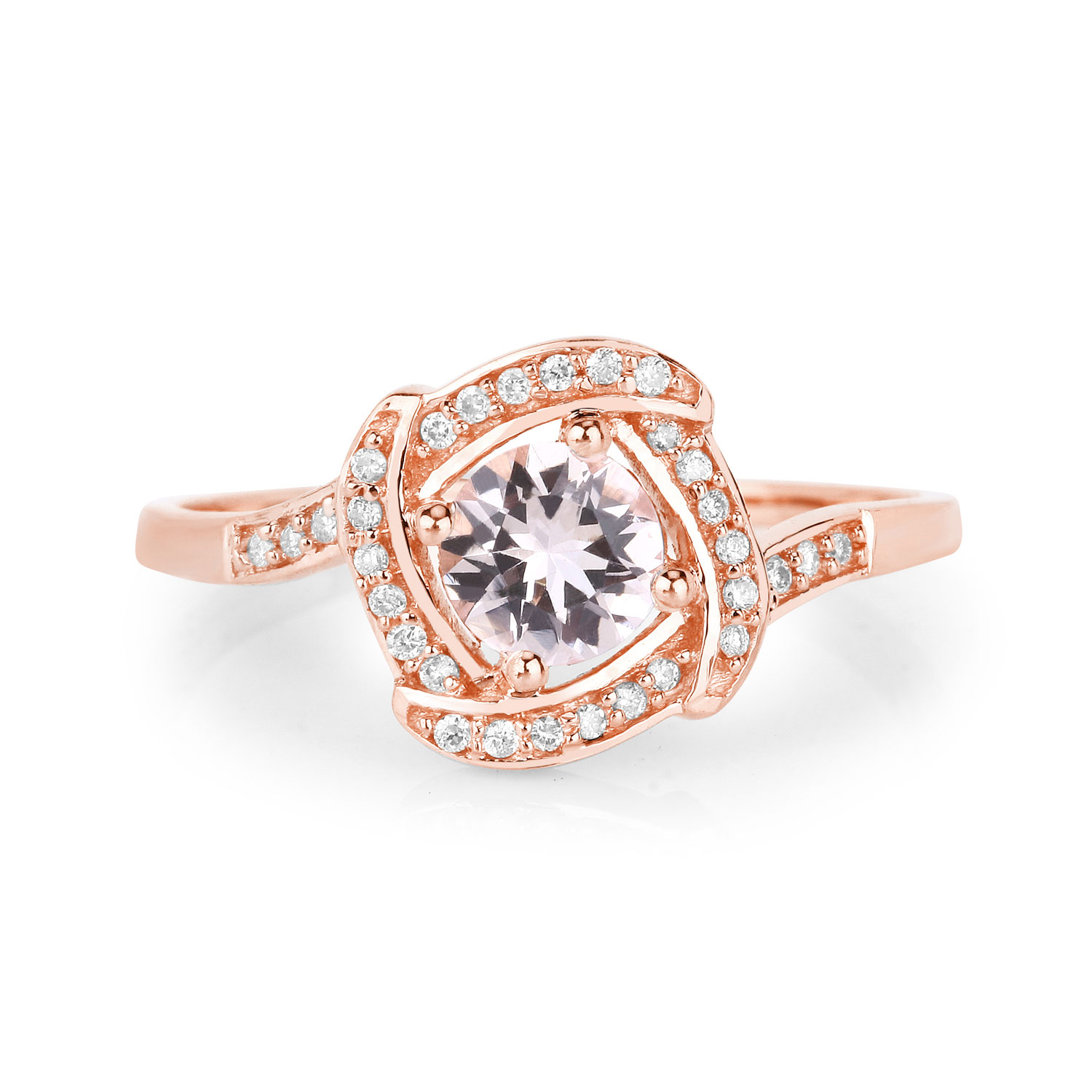 0.49 Carat Genuine Morganite and White Diamond 14K Rose Gold Ring