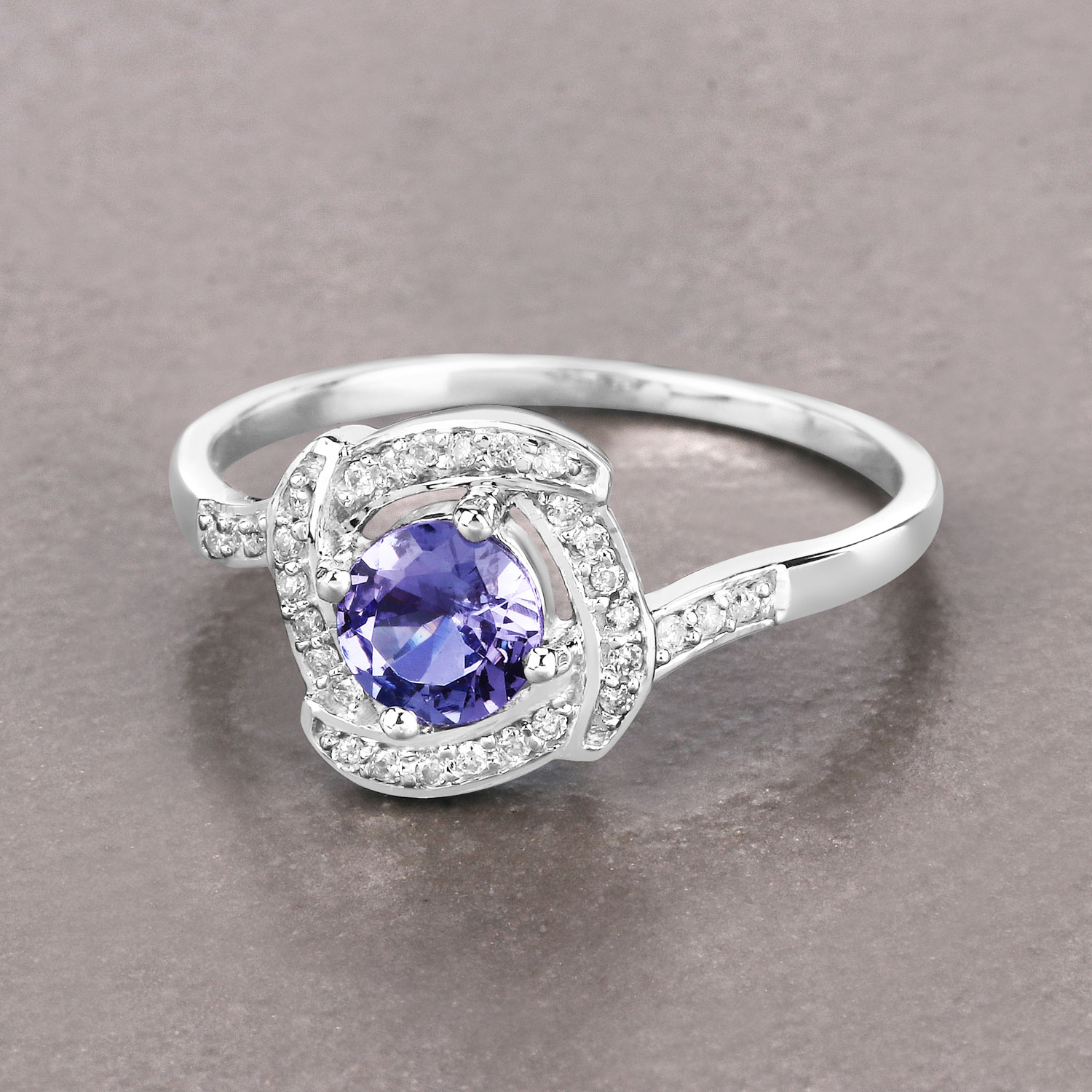 0.55 Carat Genuine Tanzanite and White Diamond 14K White Gold Ring