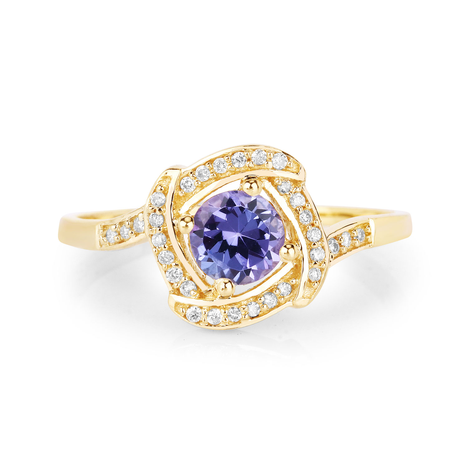 0.55 Carat Genuine Tanzanite and White Diamond 14K Yellow Gold Ring