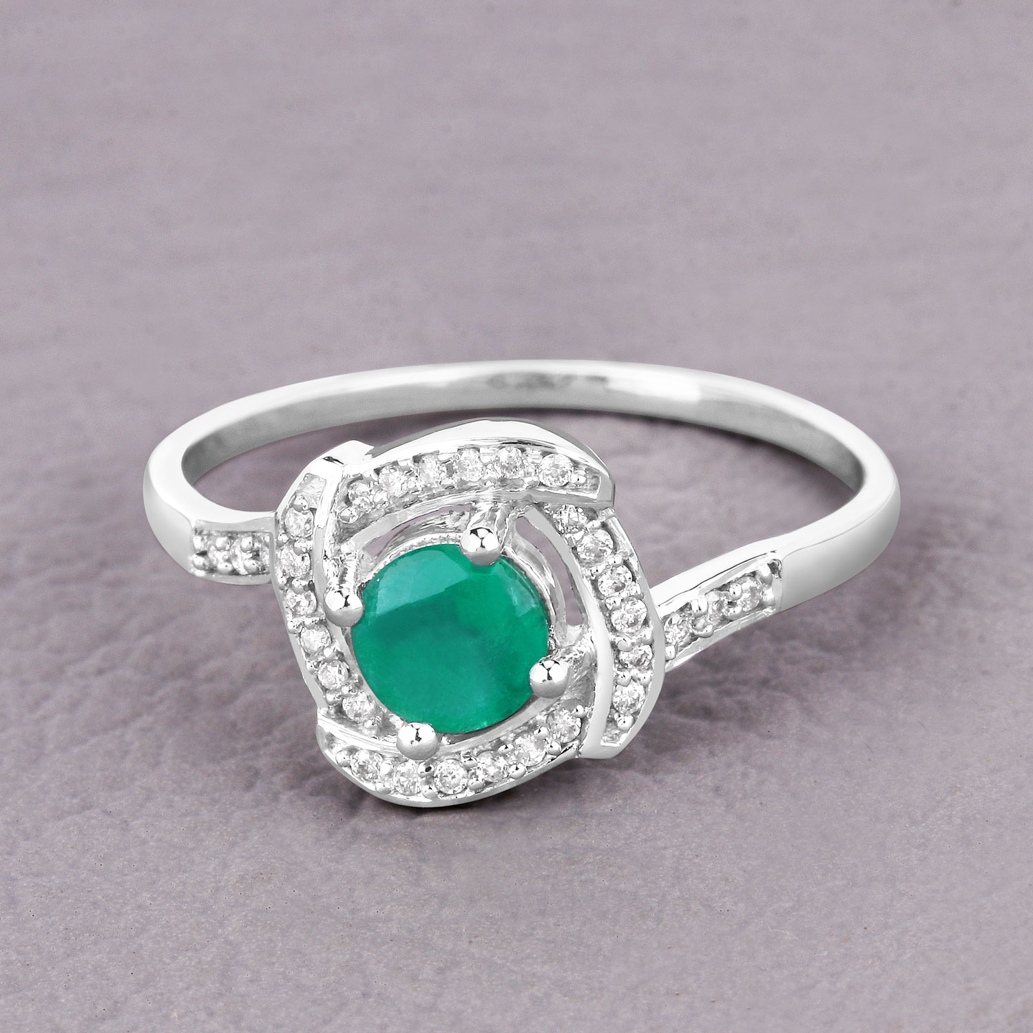 0.50 Carat Genuine Zambian Emerald and White Diamond 14K White Gold Ring