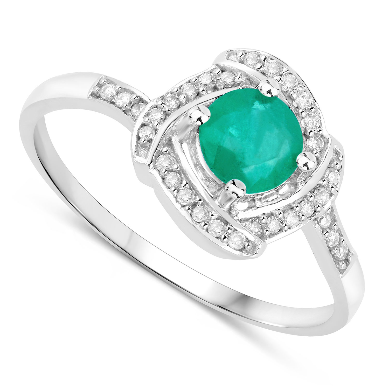 0.50 Carat Genuine Zambian Emerald and White Diamond 14K White Gold Ring