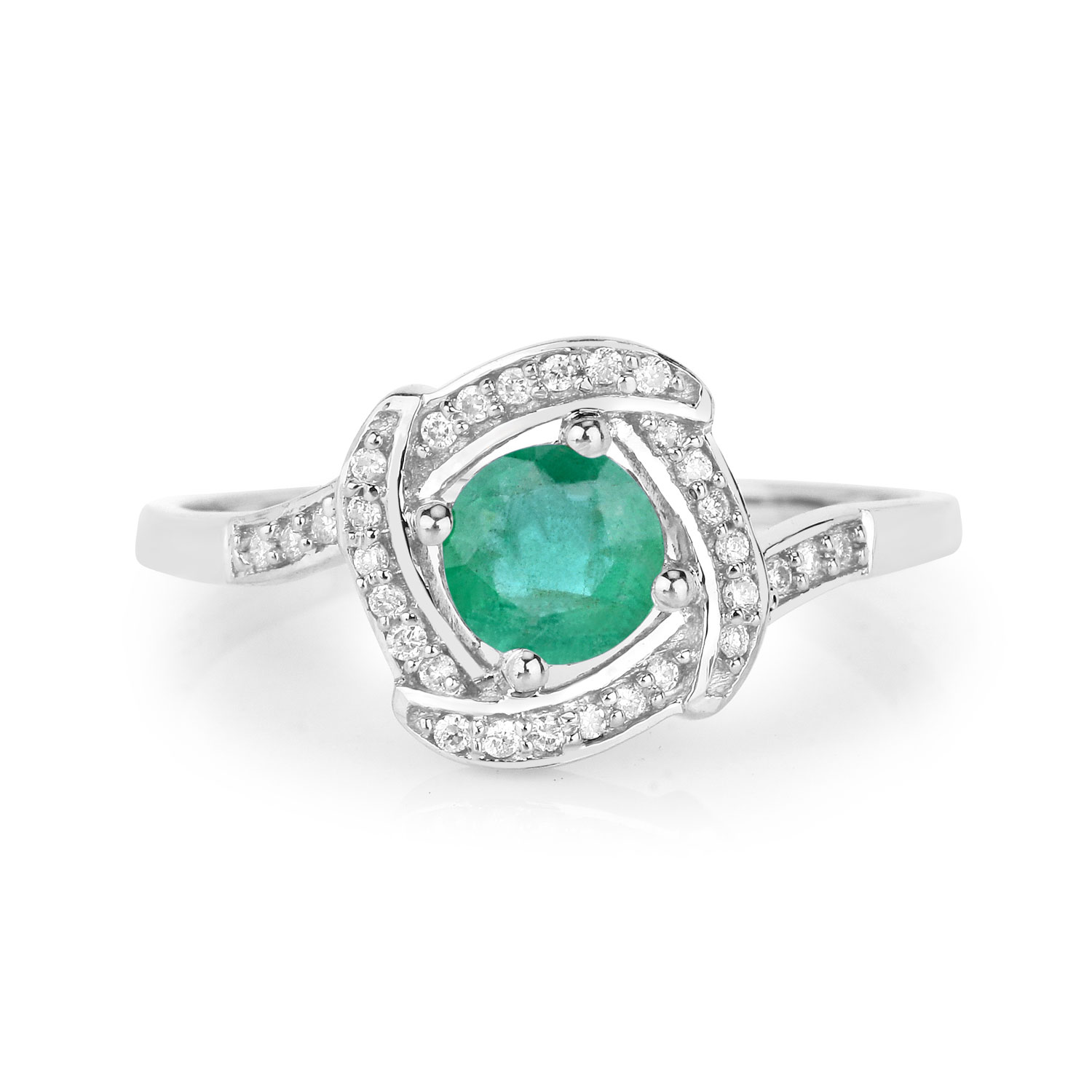 0.50 Carat Genuine Zambian Emerald and White Diamond 14K White Gold Ring