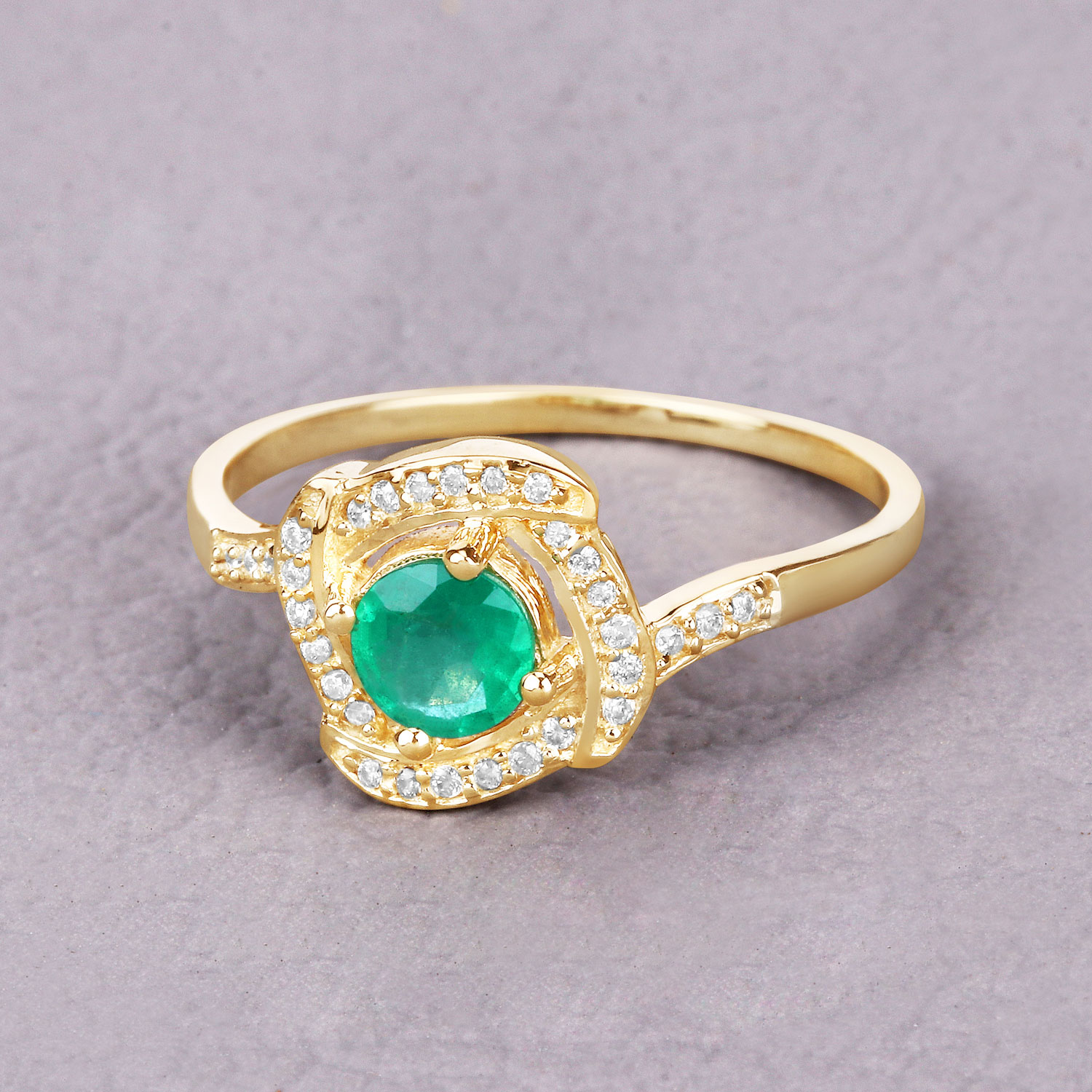 0.50 Carat Genuine Zambian Emerald and White Diamond 14K Yellow Gold Ring