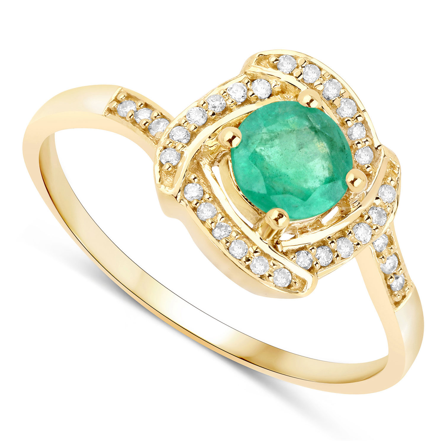 0.50 Carat Genuine Zambian Emerald and White Diamond 14K Yellow Gold Ring
