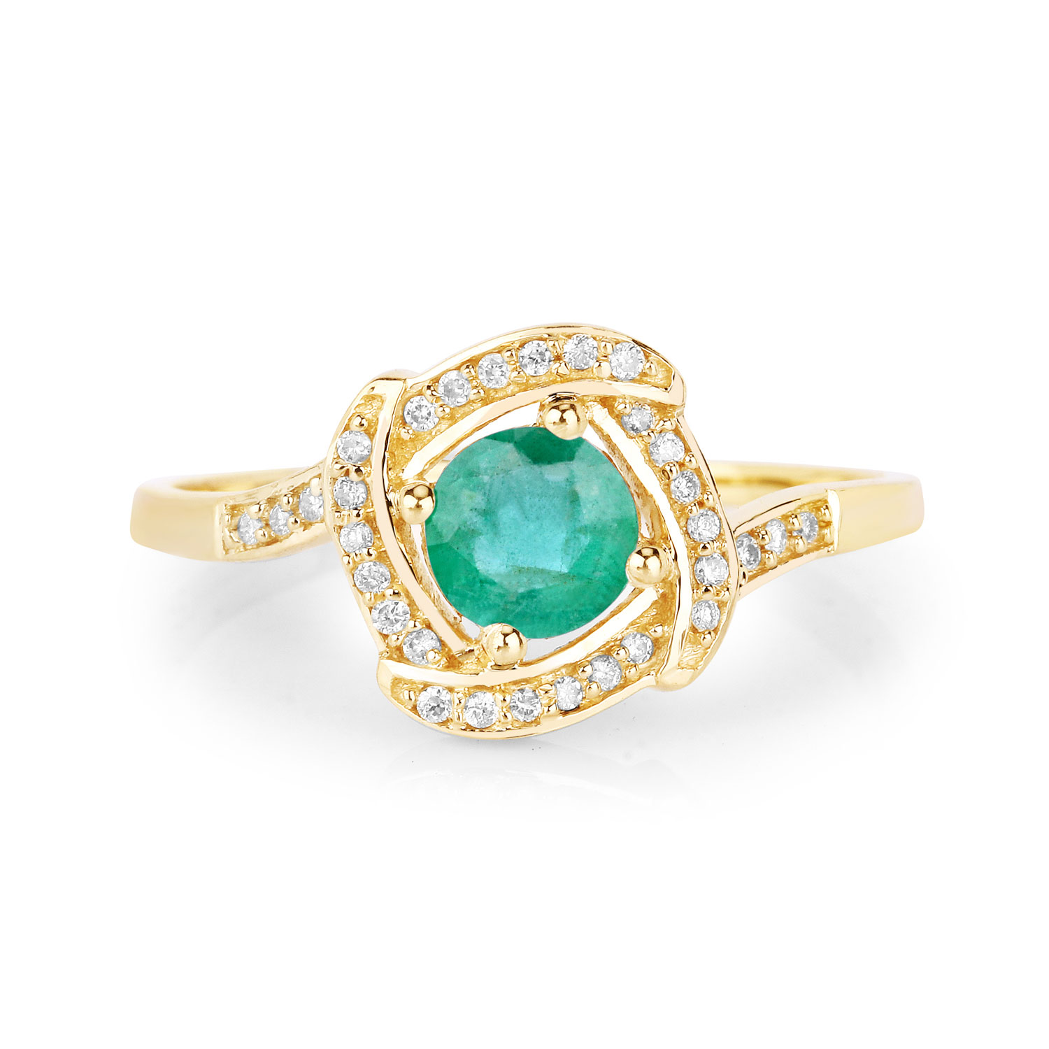 0.50 Carat Genuine Zambian Emerald and White Diamond 14K Yellow Gold Ring